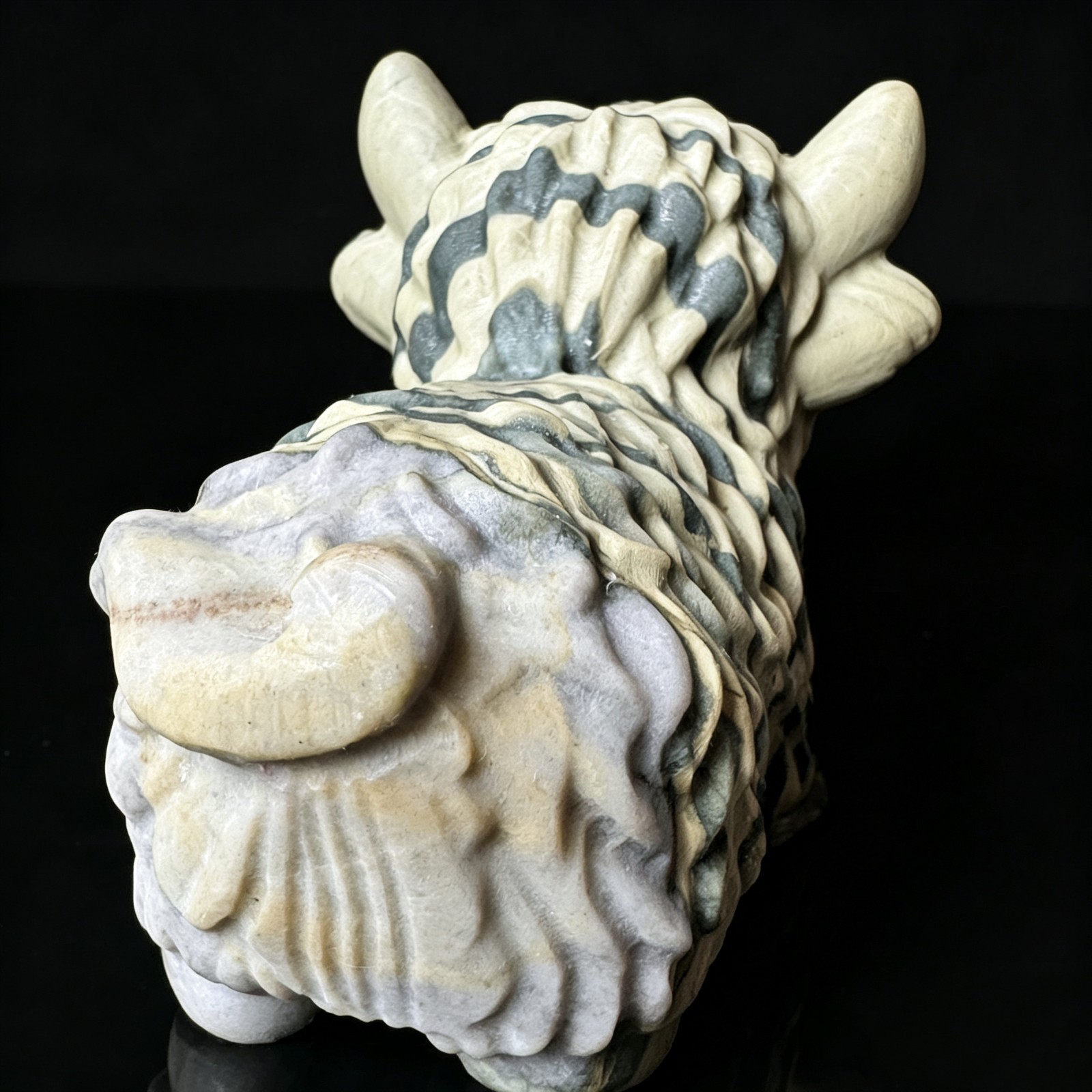 Precision Carved Natural Stone Yak with Detailed Fur Curved Horns Powerful Stanc