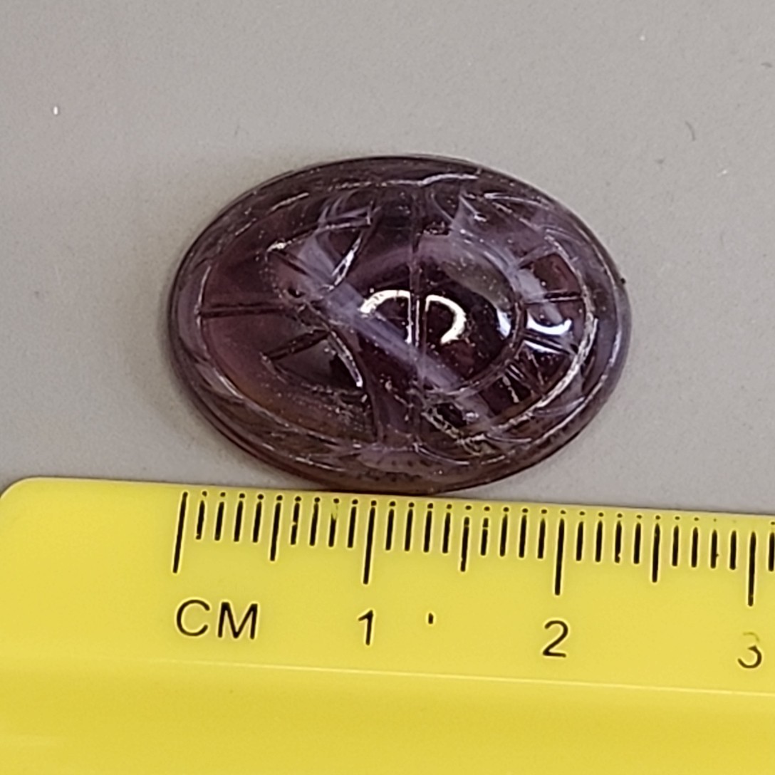 Carved Scarab Glass Gem Lot of 2 Purple Swirl Oval Egyptian Revival 25mm x 18mm