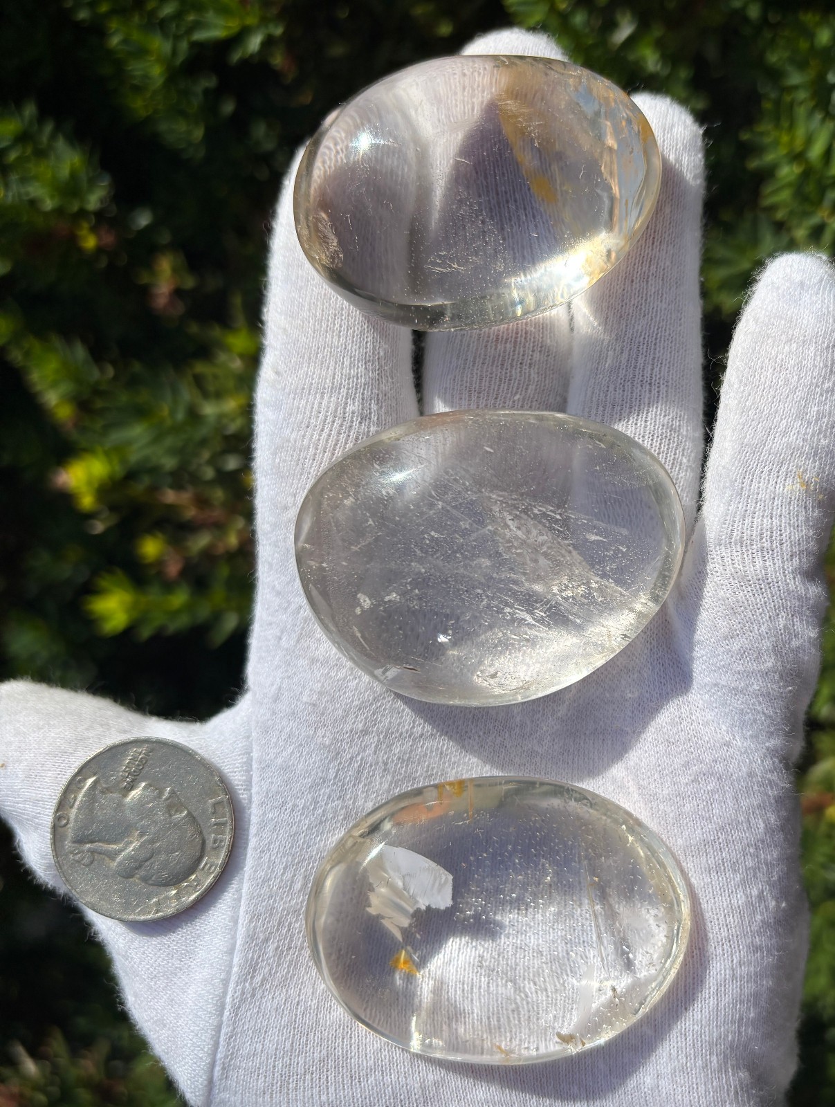 161g LOT SMALL CLEAR QUARTZ PALMSTONES PALM STONES STONE