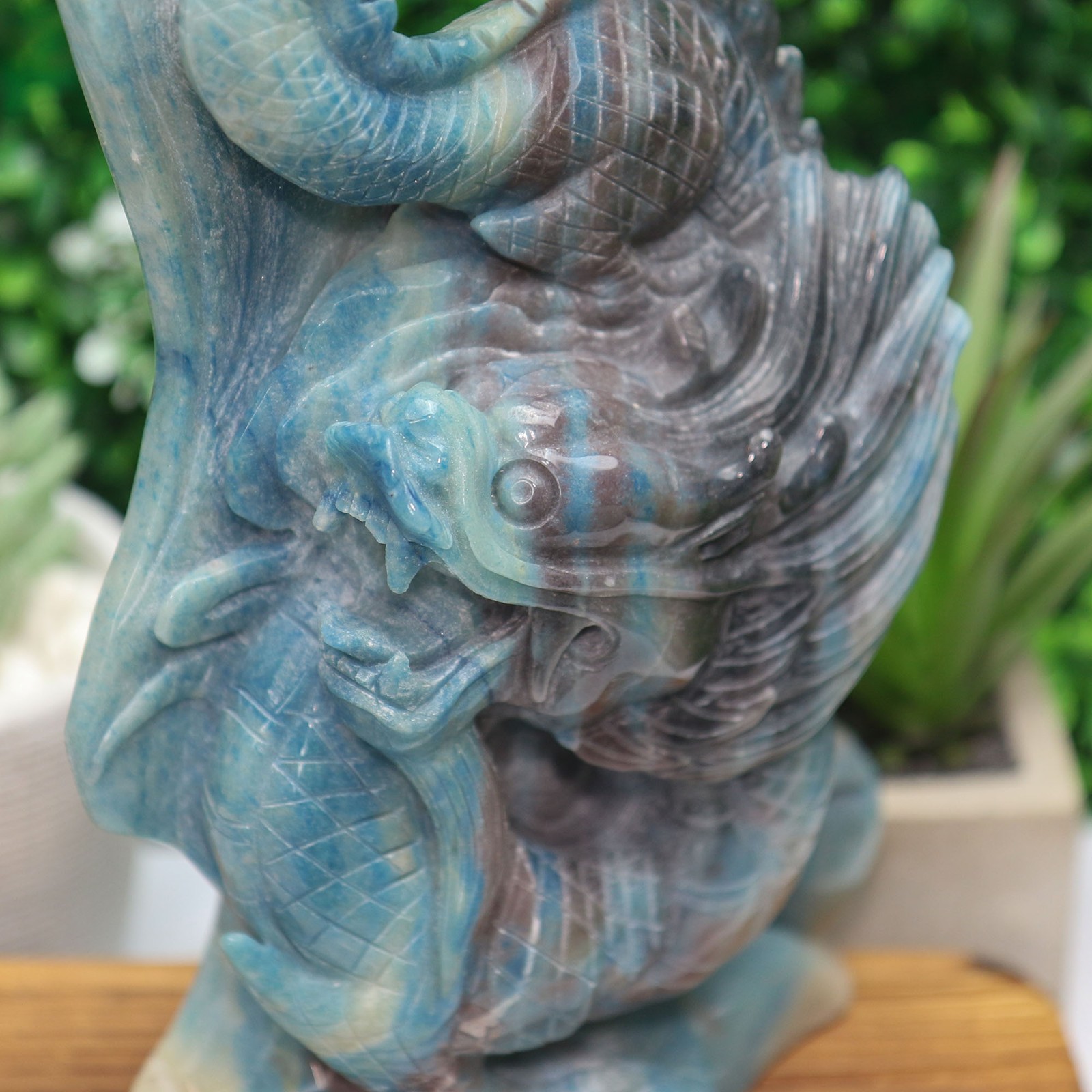 Trolleite Dragon Carving, Blue Purple Trollite Chinese Statue