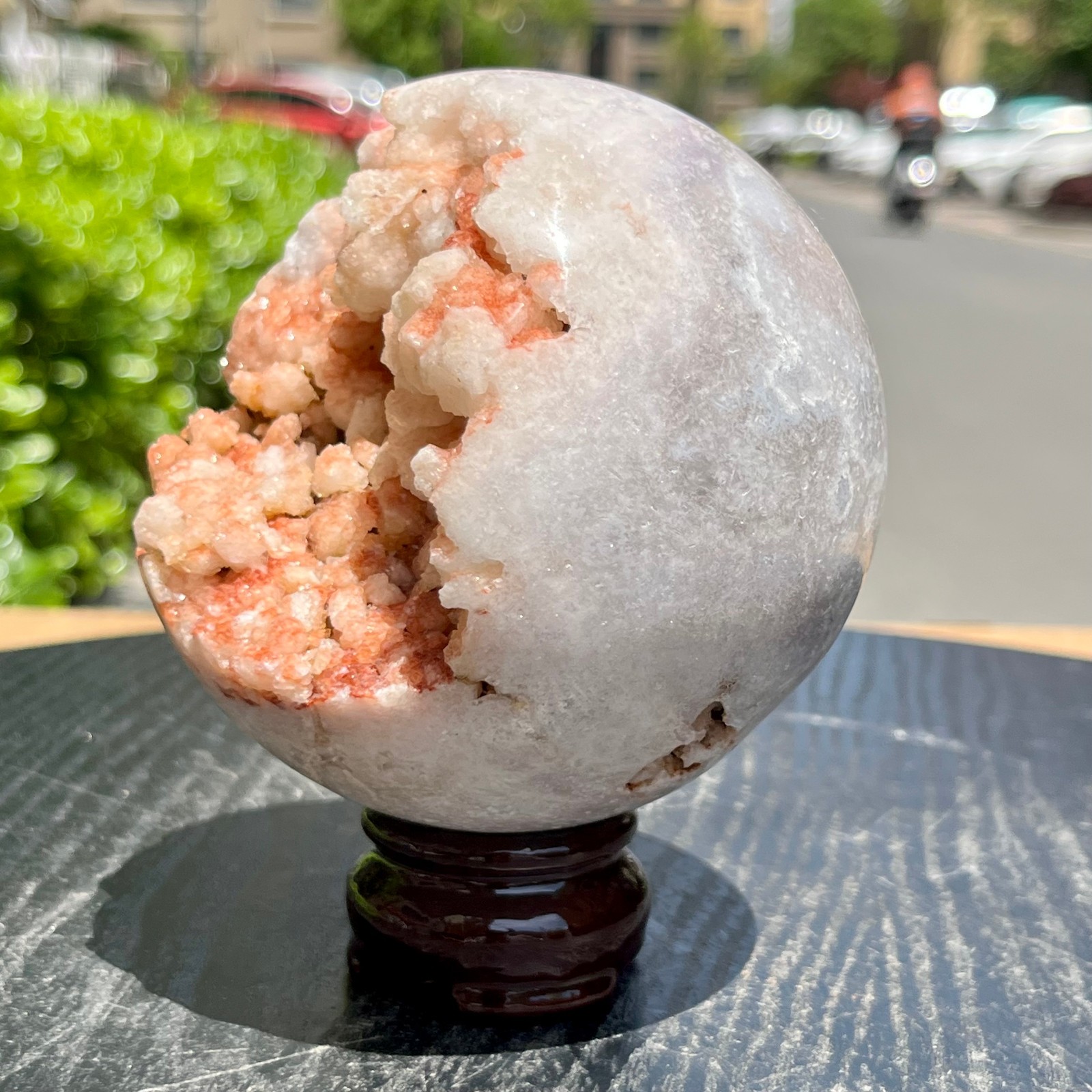 Pink Amethyst Geode Sphere Home Office Desk Decor Ornament Feng Shui Gift 940 g