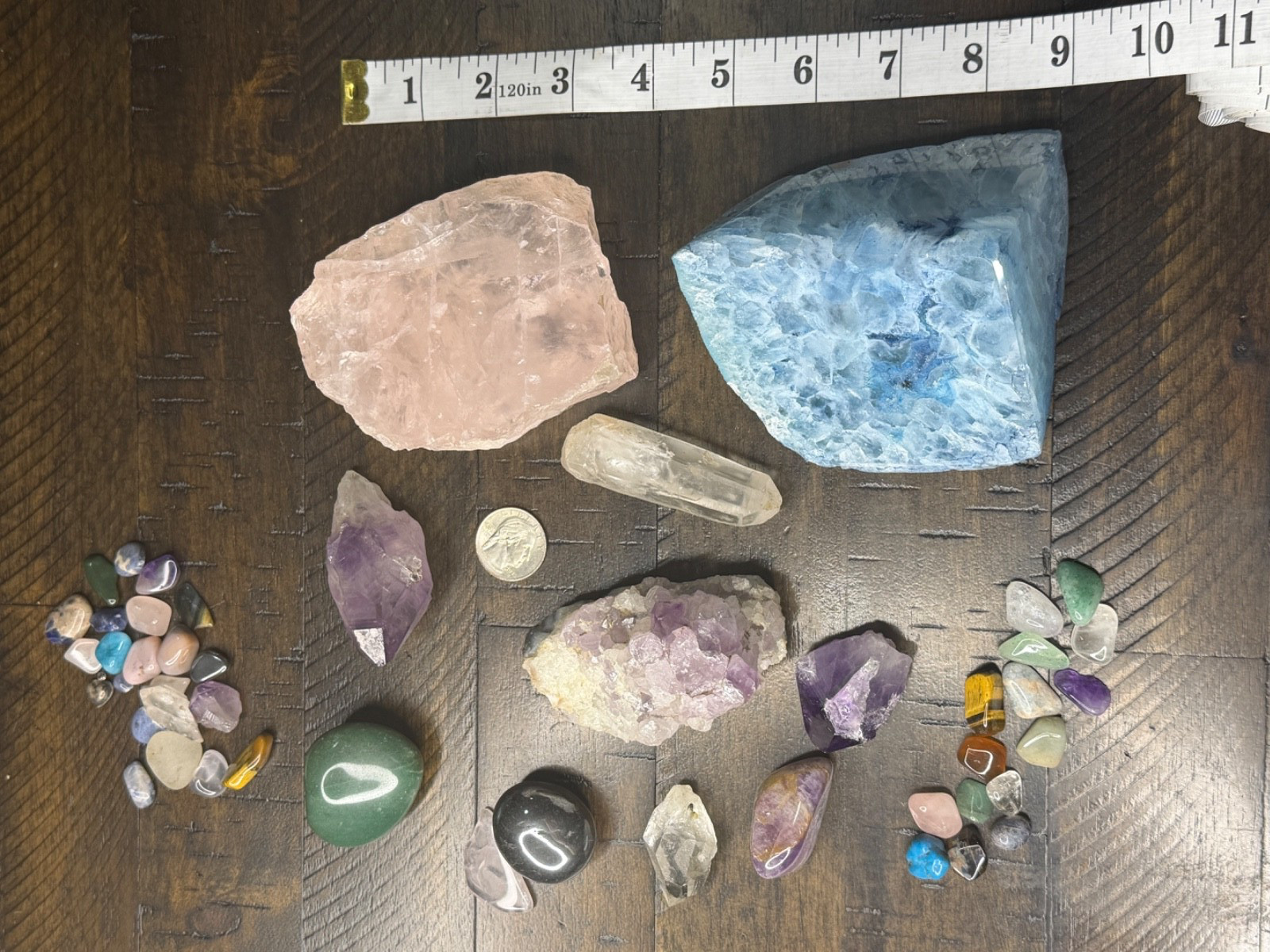 Mixed Lot of polished stones, amethysts, crystals, rose quartz and more!