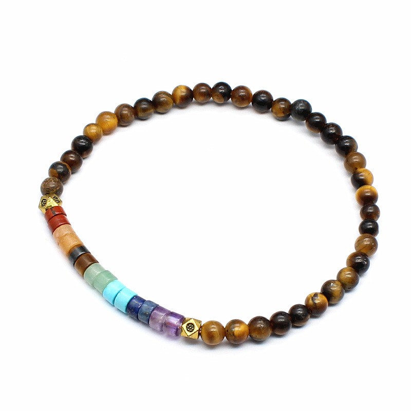 Natural Stone Crystal Seven Color Crystal Round Bead Ethnic Style Bracelet3-5PCS
