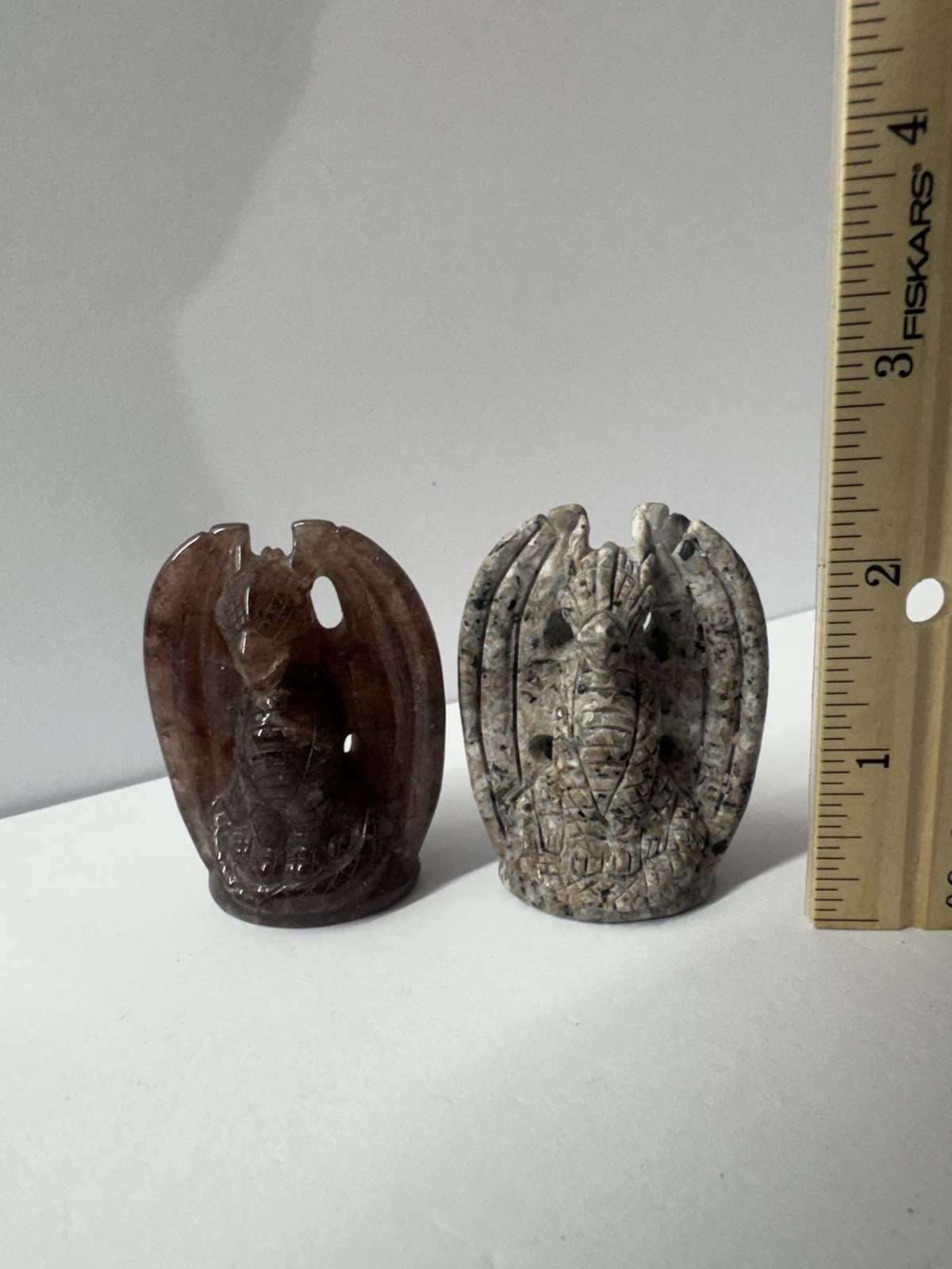 2pc Natural Crystal Mineral Specimen,Hand Carved Dragon Statues