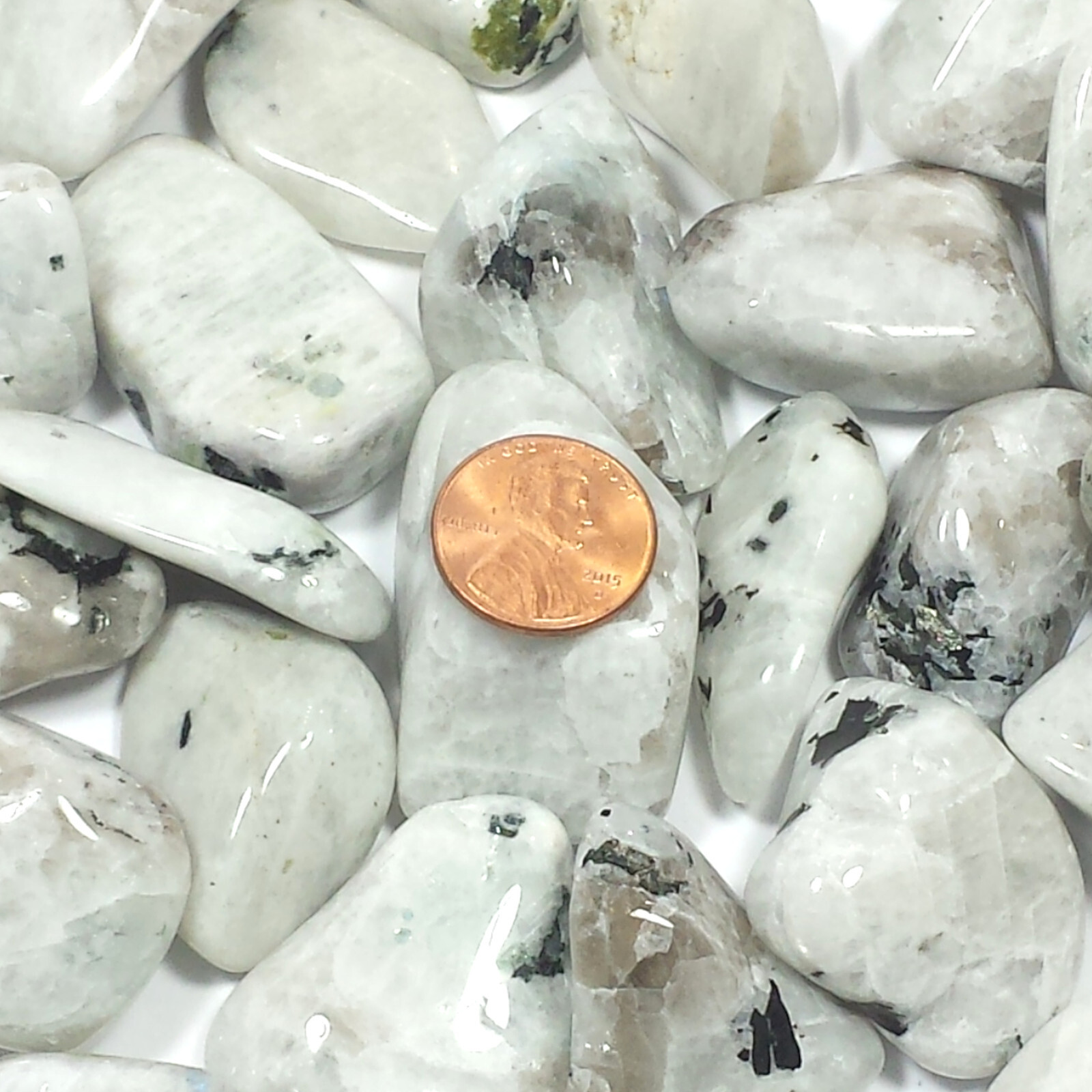 White Rainbow Moonstone Tumbled Polished Crystal Stone, 1.3 lb Lot, Avg Sz 1.45″