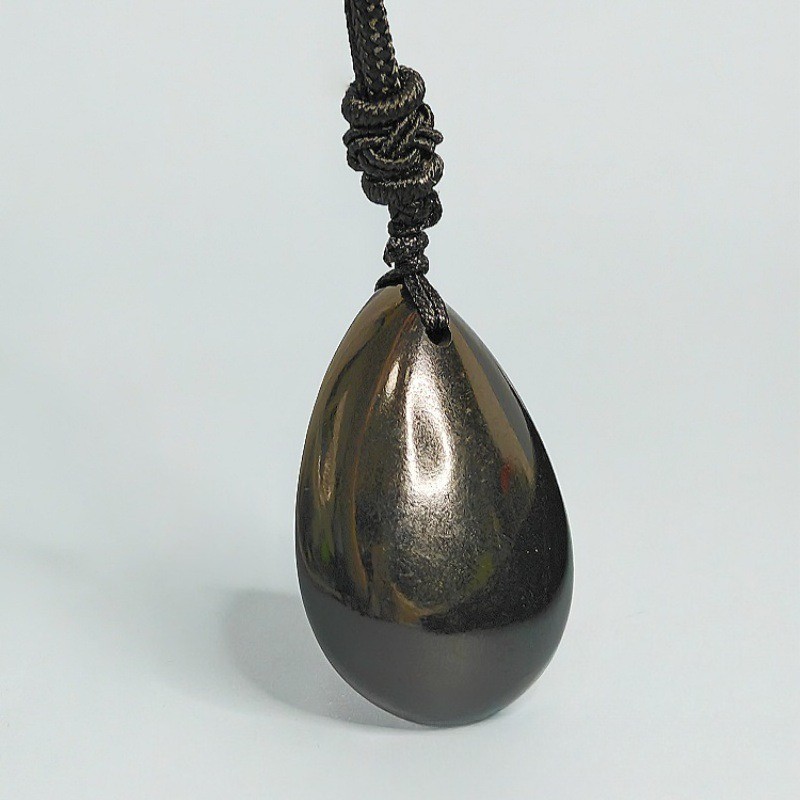 Shungite women’s retro black gemstone crystal droplet shaped collarbone chain