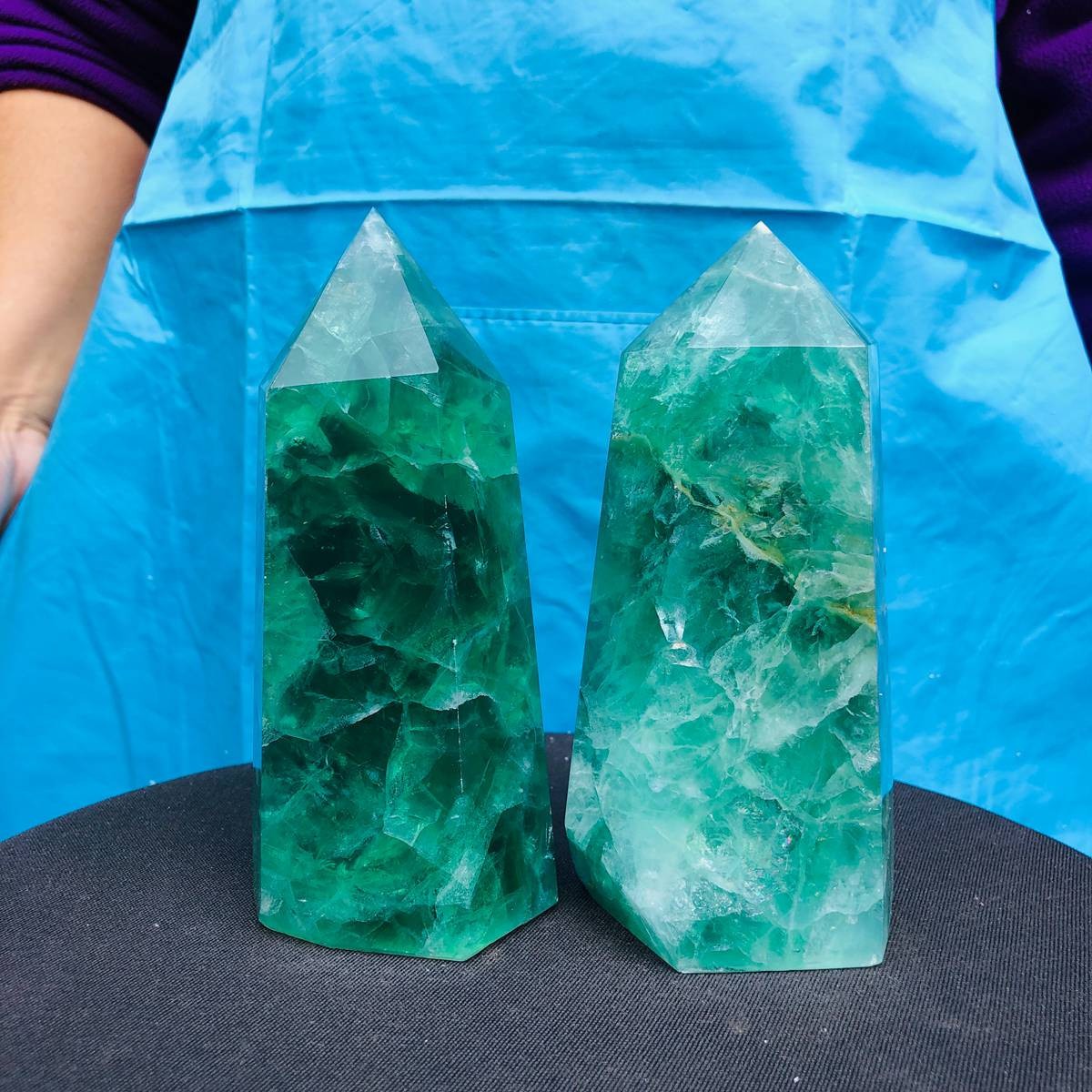 4.88LB 2pc Natural fluorite quartz obelisk crystal tower point healing decor