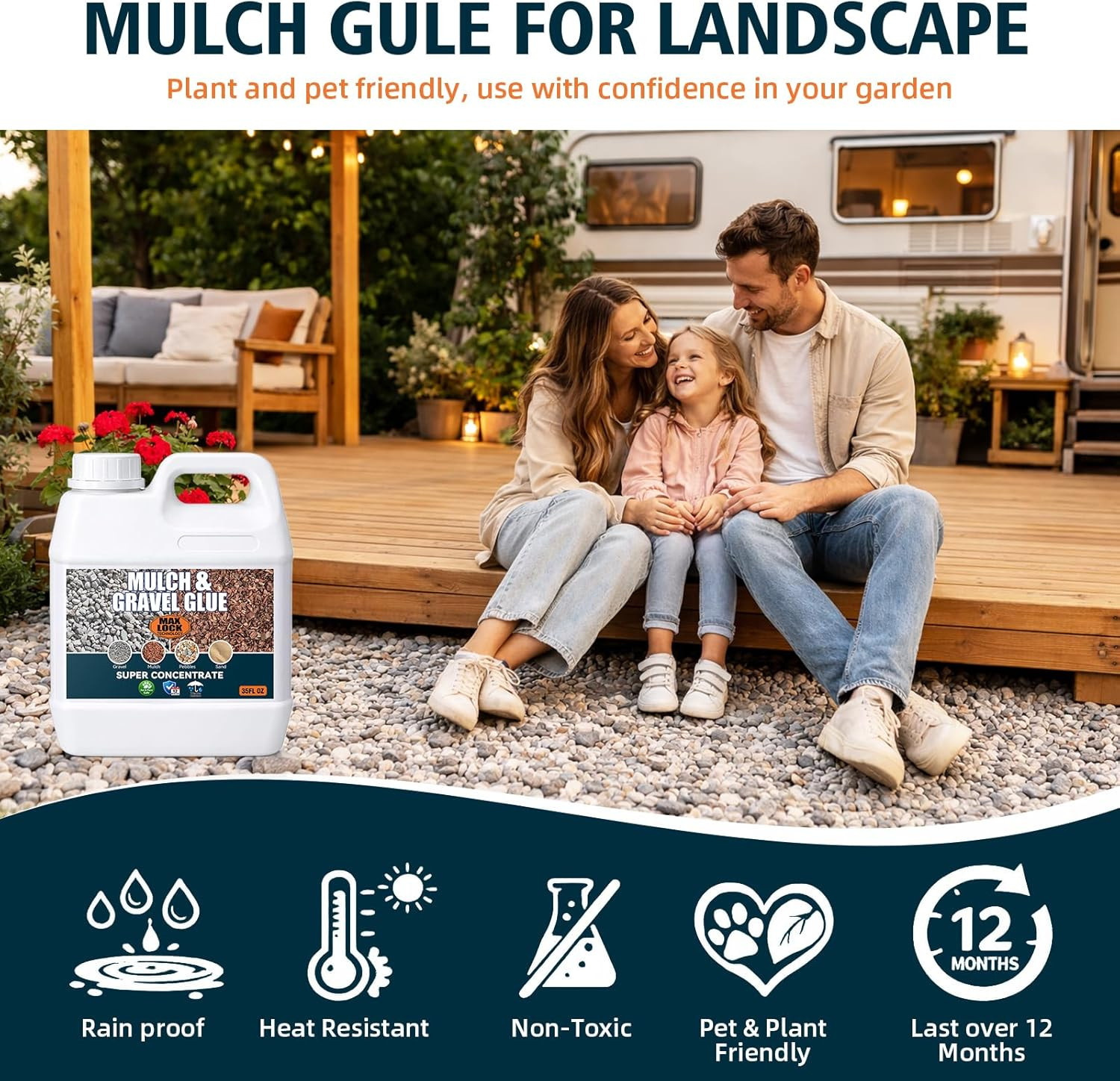 Vigorder Mulch Glue for Landscaping, 35 OZ Rock Glue & Gravel Binder, Fast-Dry N