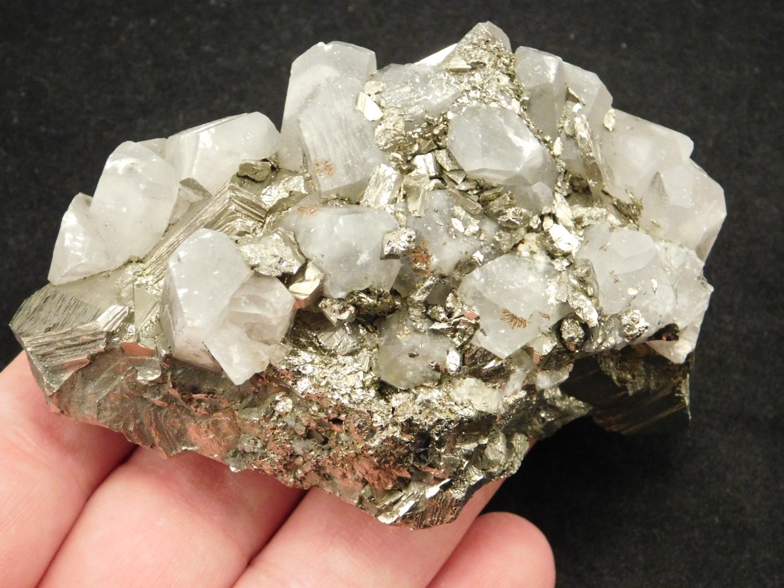 Larger! FLUORESCENT Calcite CRYSTAL Cluster with PYRITE Peru 376gr