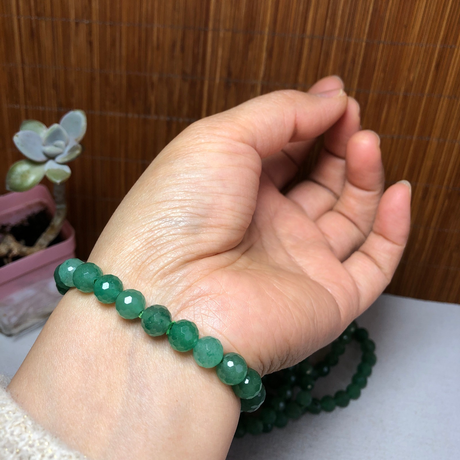 5Pcs Natural Aventurine Quartz bracelets Crystal ball sphere facet 8mm A3426