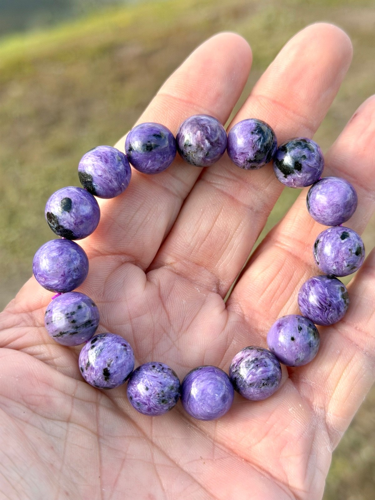 Stunning Charoite Polished 13mm Round Bead Stretch Bracelets 50 Grams