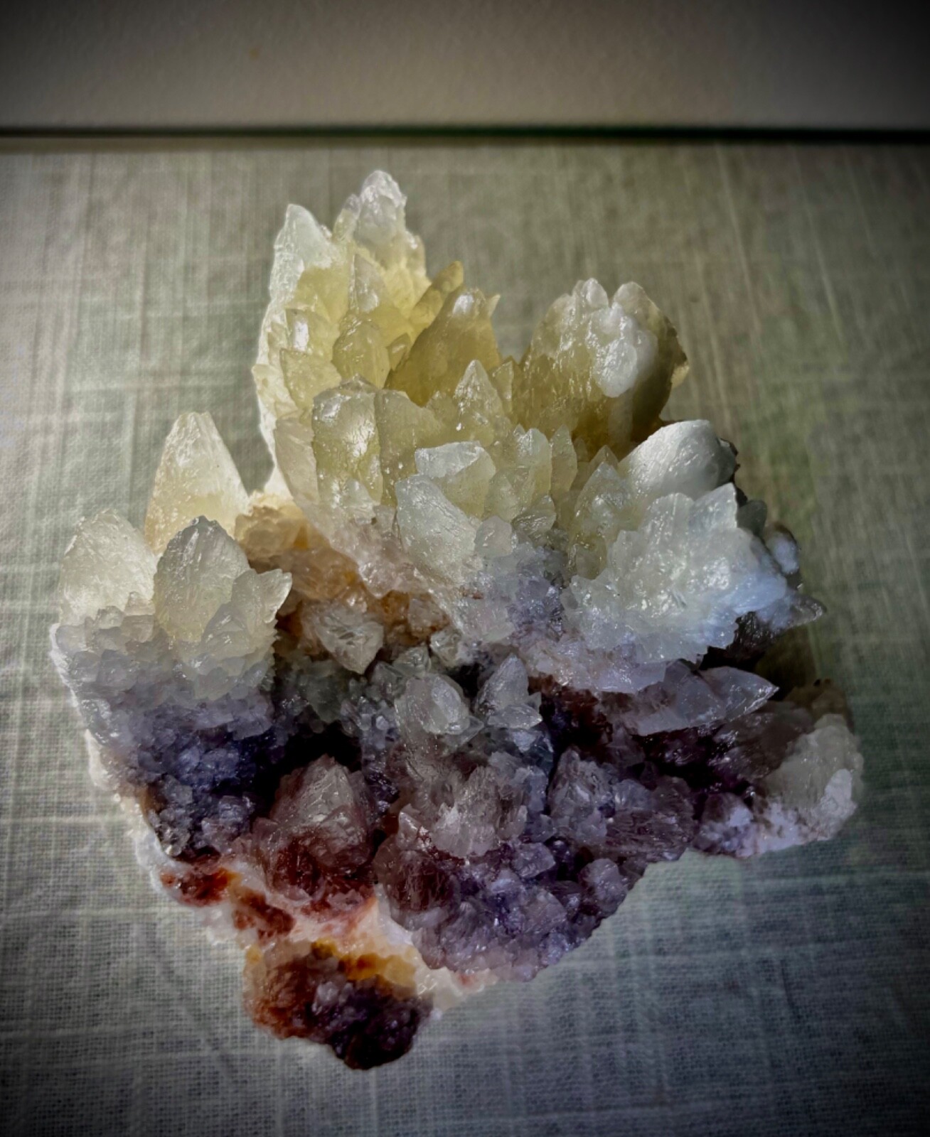 CALCITE CRYSTAL CLUSTER on QUARTZ SPECIMEN MULTI COLOR