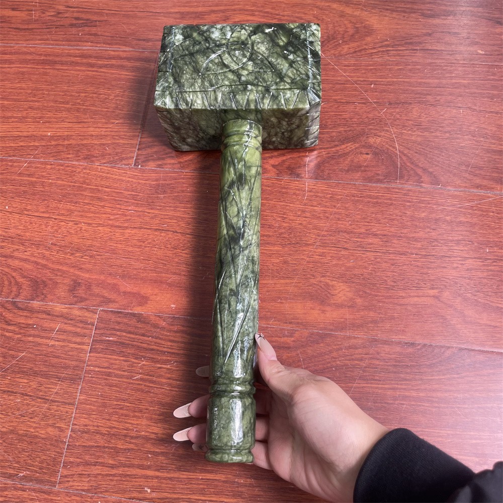8.8LB 15.7″Natural Large Xiuyan Jade Hammer Carving Crystal Quartz Reiki Statue