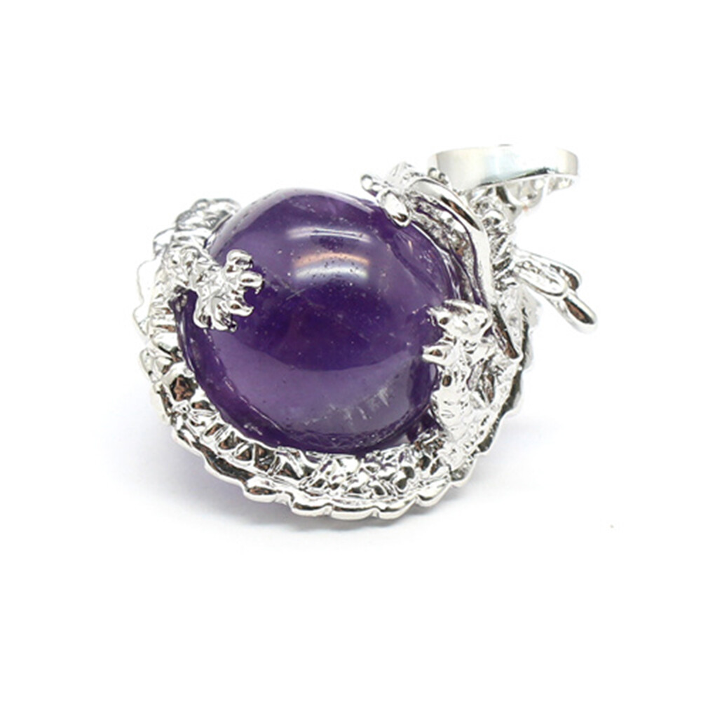Natural Gemstone Dragon Ball Round Reiki Chakra Healing Pendant Necklaces Beads