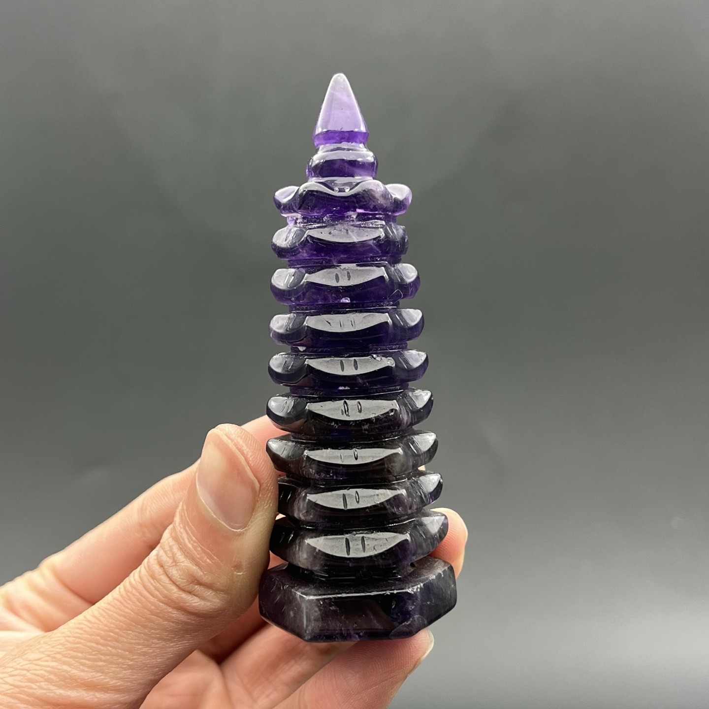 Natural Transparent Purple Amethyst Pagoda Spiritual Wisdom Learning Table Decor