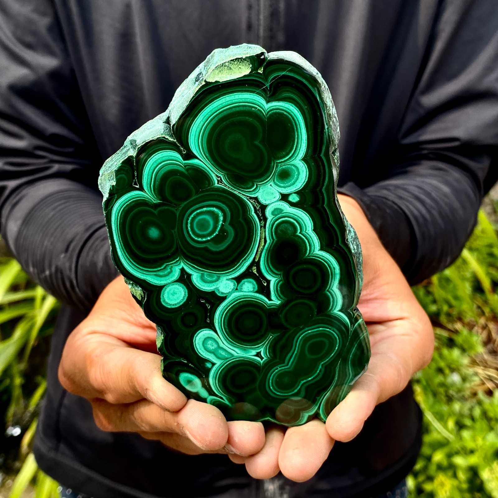 454G Natural malachite slice quartz crystal luster mineral specimen