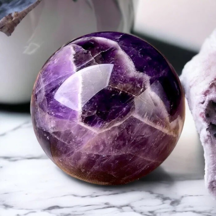Large 100MM Amethyst Crystal Sphere Ball Hand Carved Crystal Home Office Decor