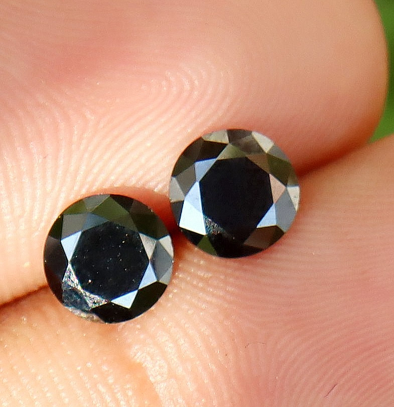 Natural Black Color Loose Moissanite Pair Round Shape Gemstones 2.65 CT