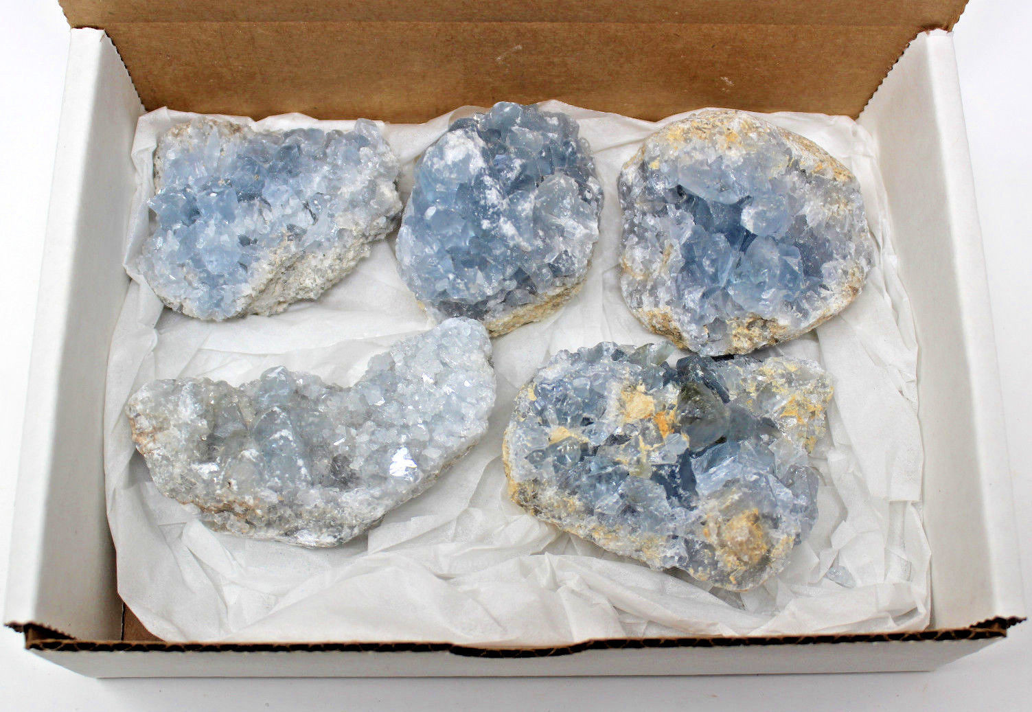 Bulk LARGE Natural Celestite Crystal Cluster Geode 2lb – 3lb (4-5 Piece Box Lot)