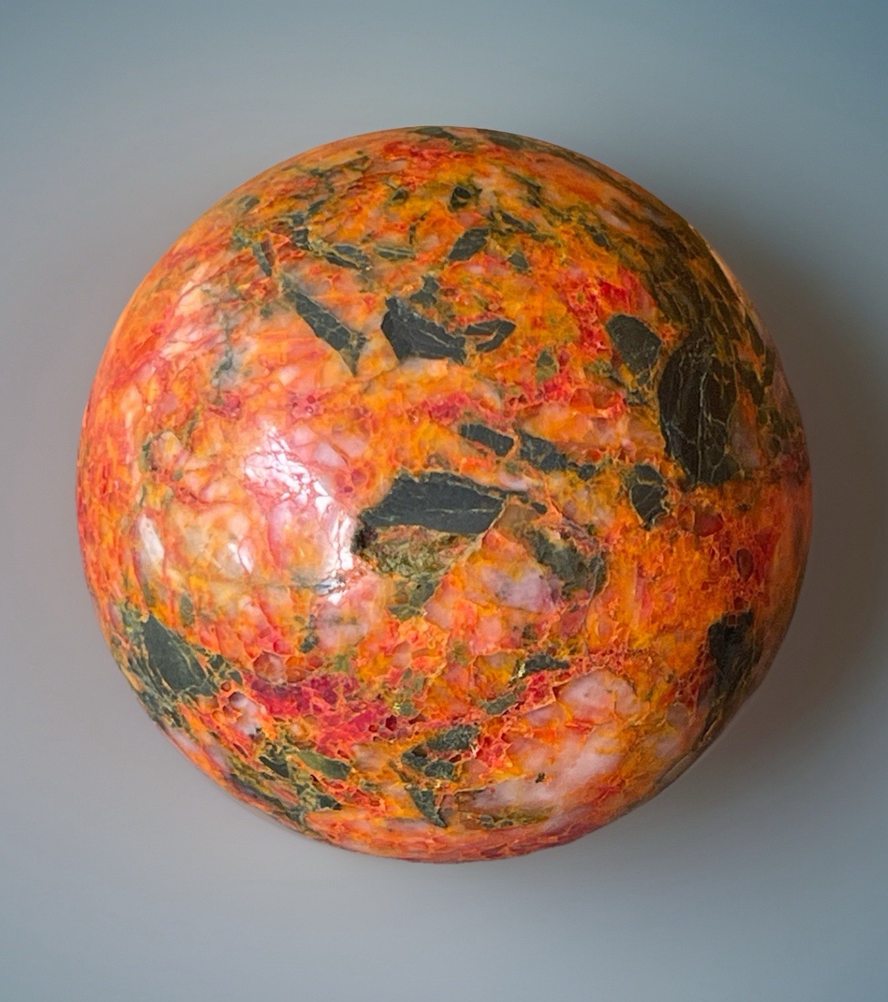 Rare Red Orange Realgar In Quartz Matrix Sphere Polished Crystal Gem Ball 48mm