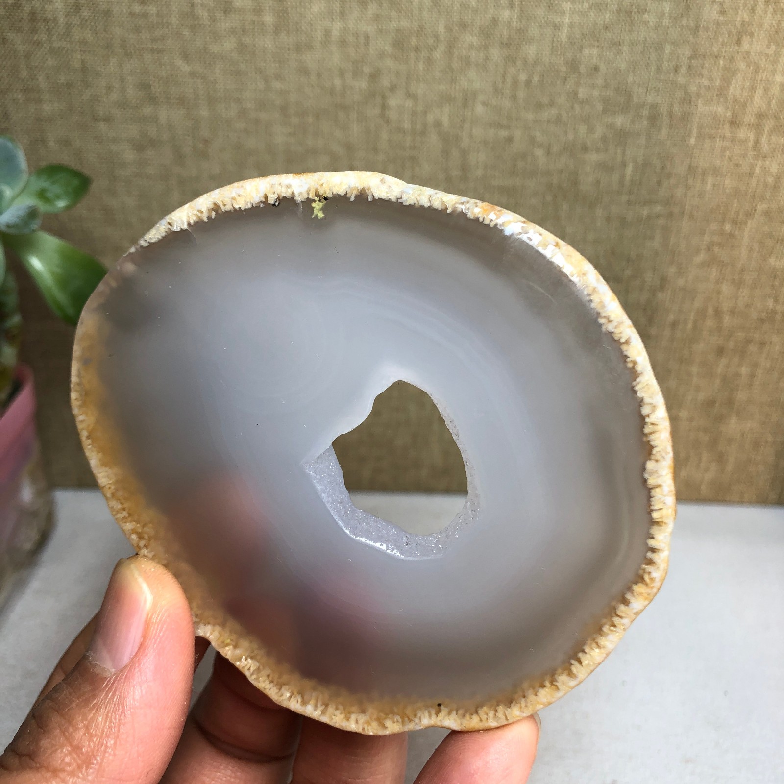 85-73mm Natural agate Slab/Slice quartz crystal pictographic specimen 59g A2086
