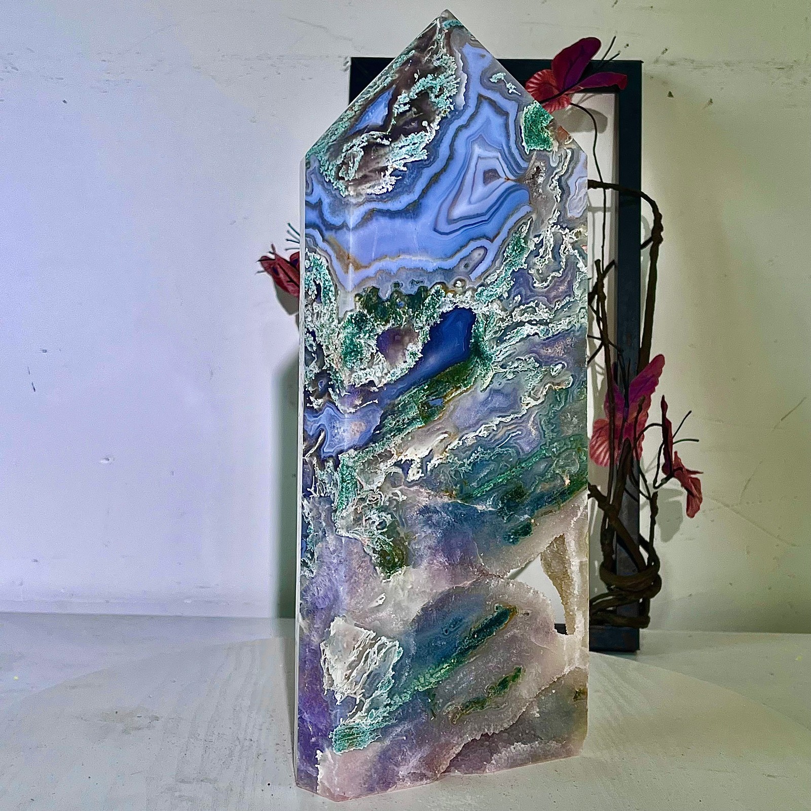 7.82LB Natural green moss agate quartz obelisk crystal aura healing energy