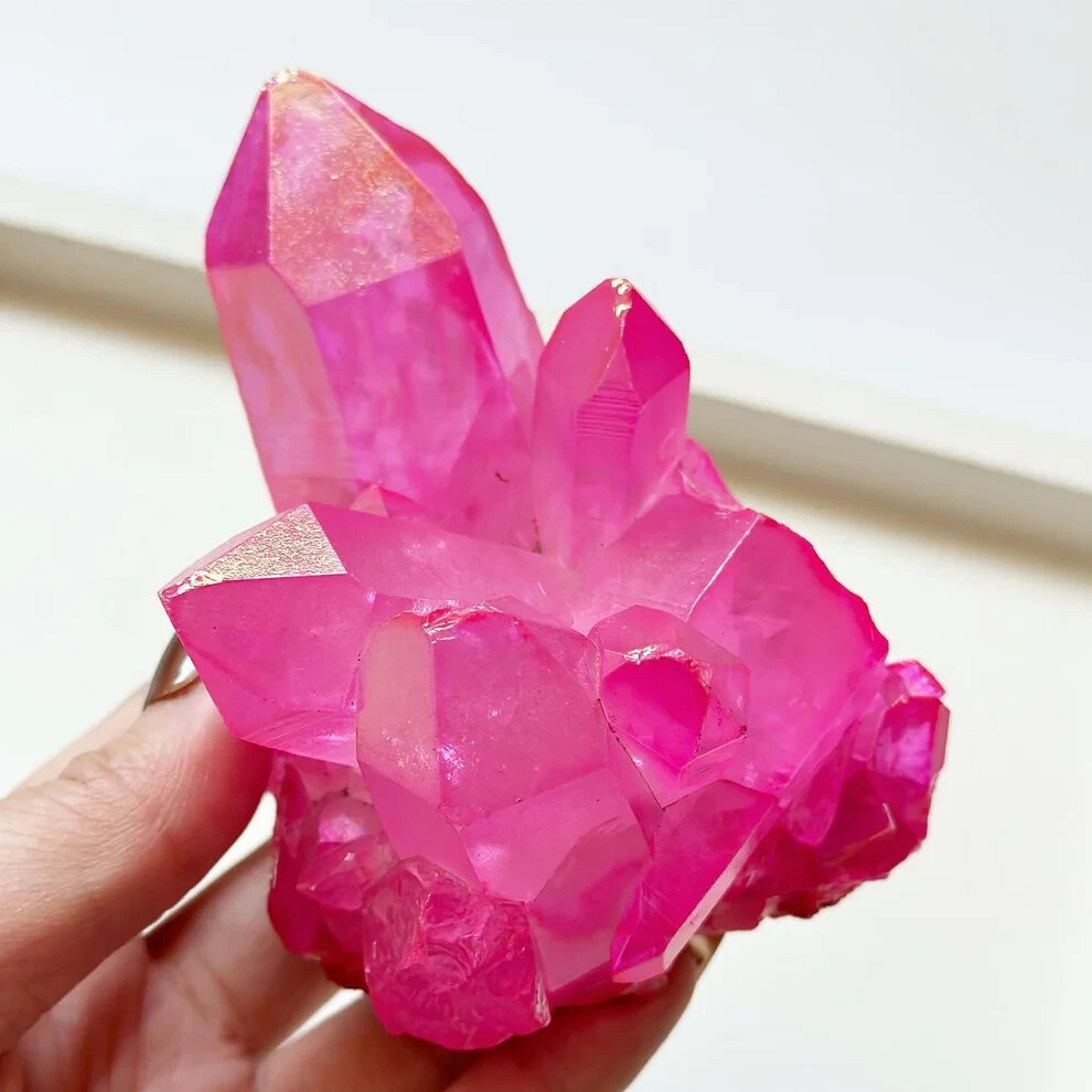 Angel Aura Pink Crystal Cluster Titanium Pink Quartz Gemstone Mineral Specimen