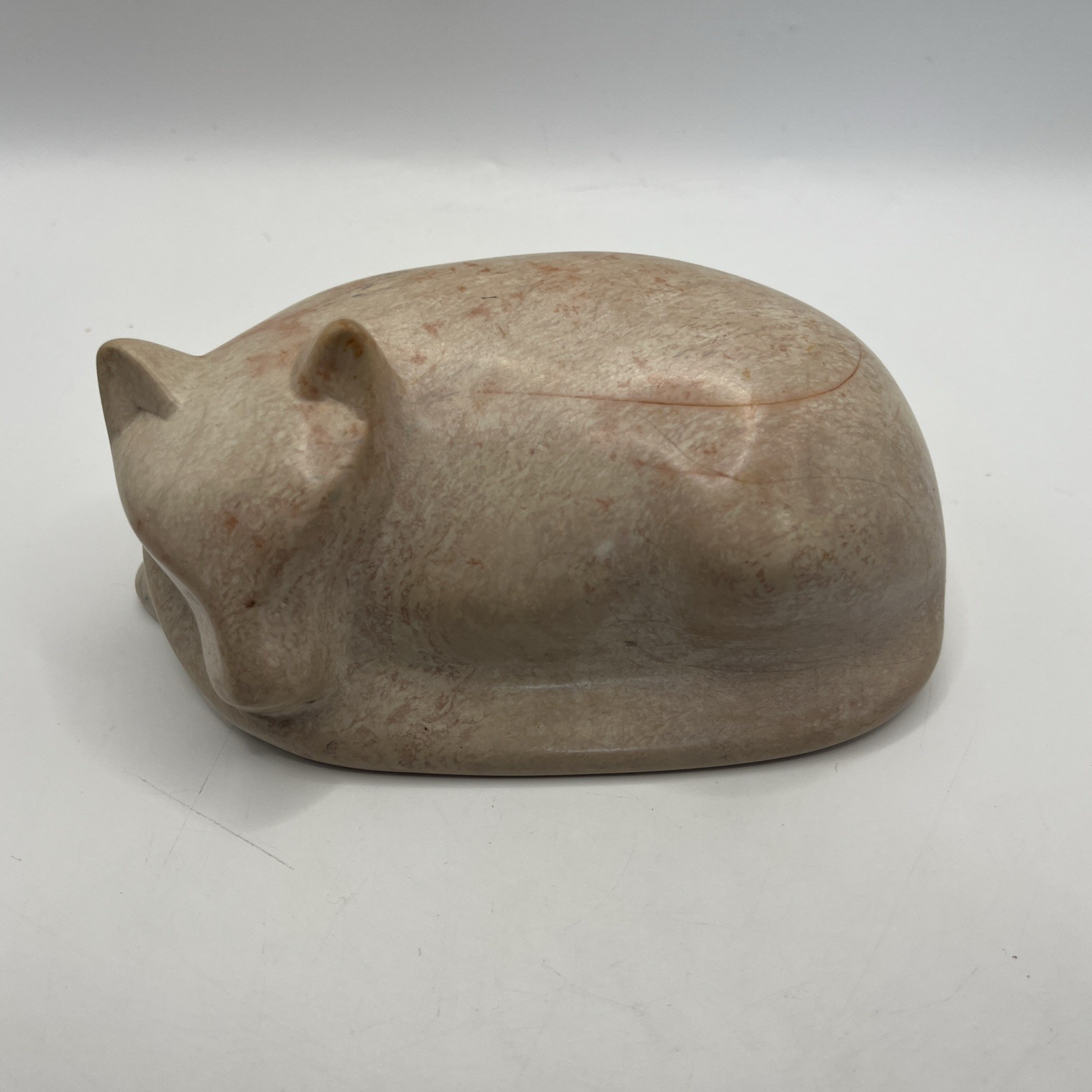 Vtg Kenyan Retro Handmade Soapstone Cat Figurine Sleeping Carving Decor Gift