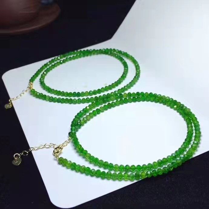 Genuine Natural Green Diopside Gemstone Round Beads Necklace 3.5mm 5A