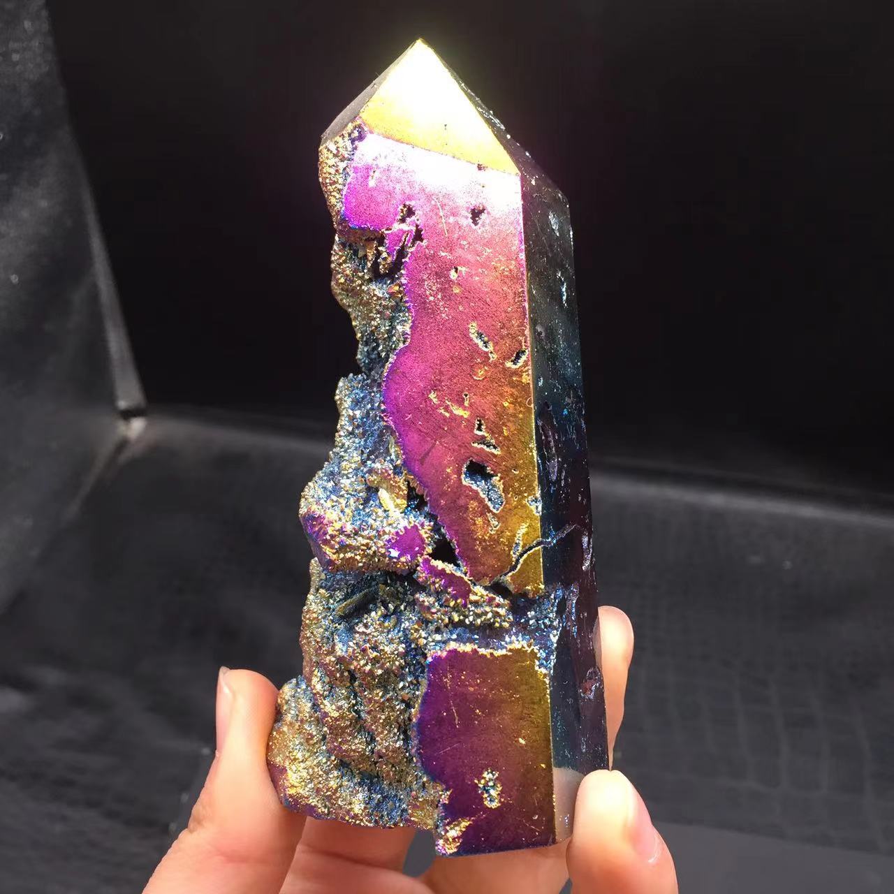 Angel Aura Natural Sphalerite Druzy Crystal Geode Point Pillar Healing Decorate