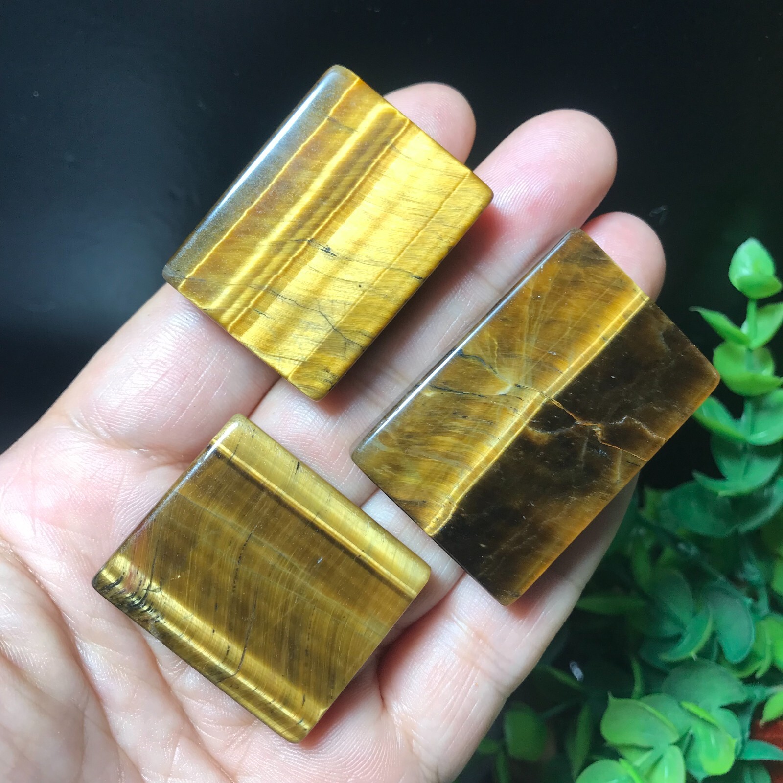 3pcs 58g Natural Tiger Eye Gemstone rectangular pendant 865