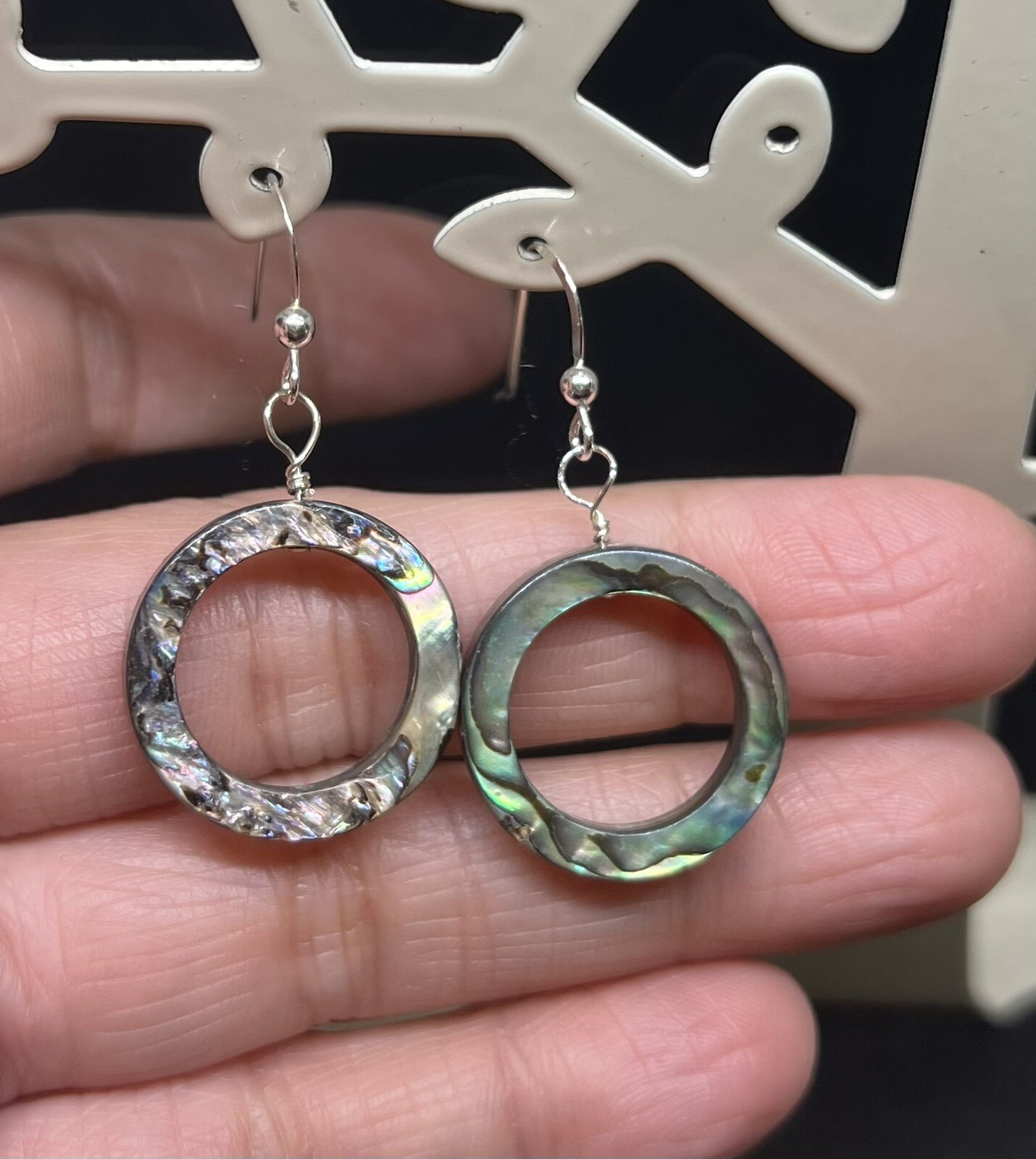 Abalone Genuine Hoop Shell .925 Sterling Silver Earrings GORGEOUS RARE