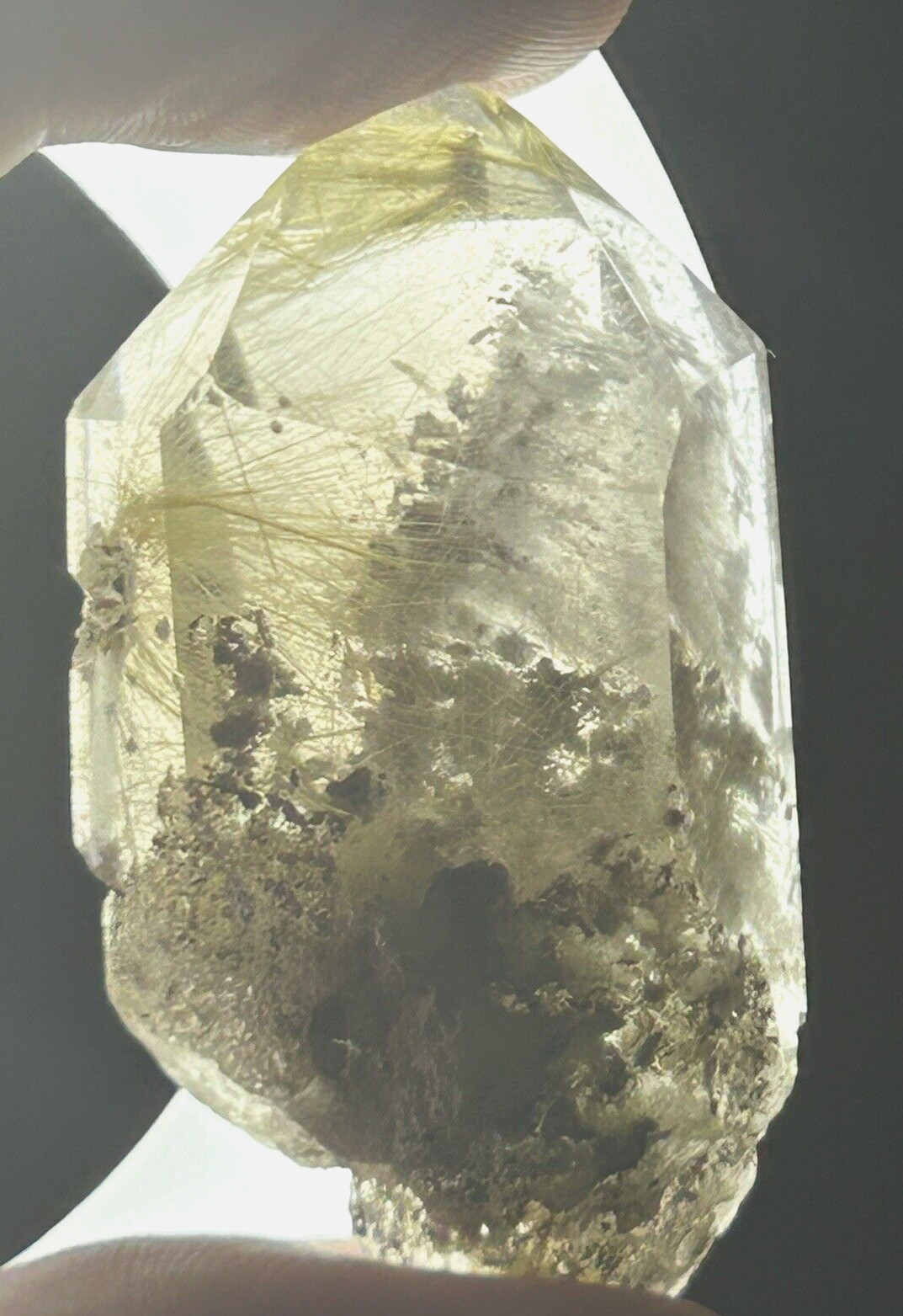 Clear Garden Quartz Semi-Polished Point With Gold Rutile and Hematite 25g/44.1mm