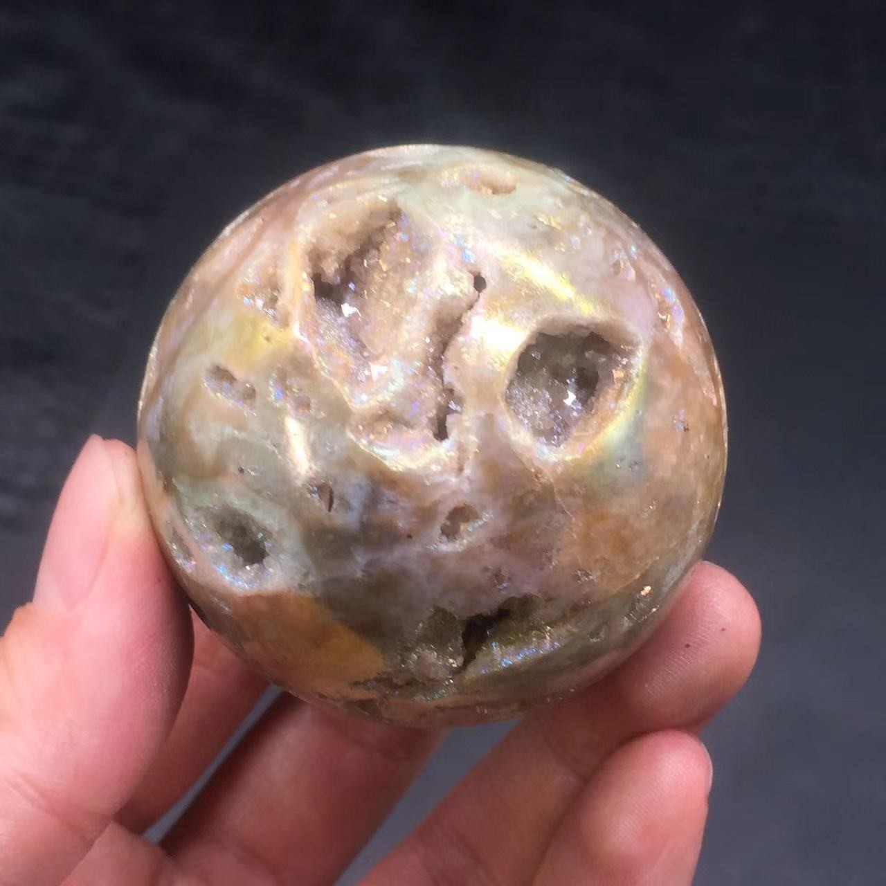 Angel Aura Natural Sphalerite Crystal Geode Druzy Ball Healing Decorate 54mm
