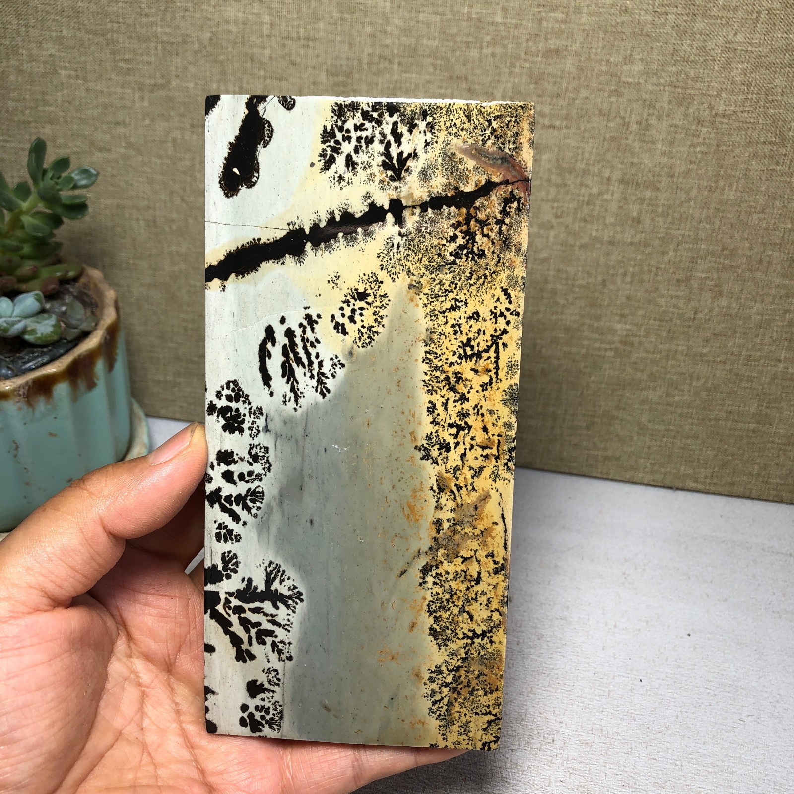 Natural Chinese painting stone crystal ornaments pictographic landscape A5057