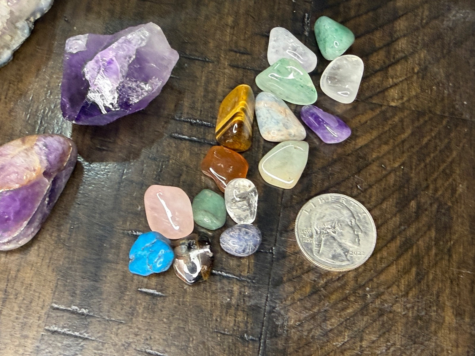 Mixed Lot of polished stones, amethysts, crystals, rose quartz and more!