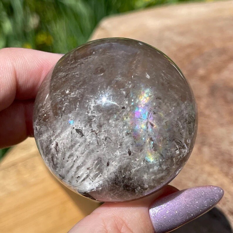 Bicolor Garden Quartz Sphere with Smoky Quartz Rare Collectors Crystal Gemstone