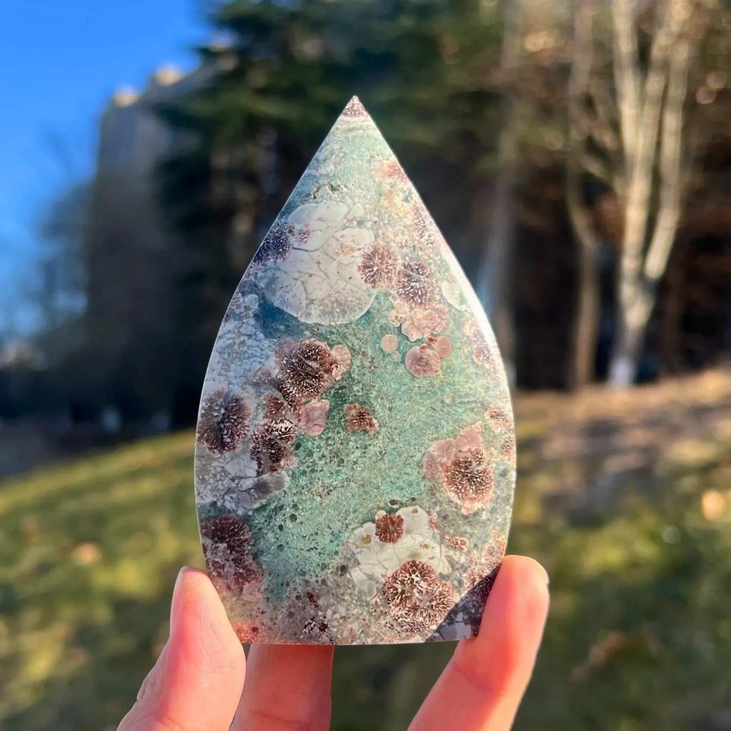 50-100g Natural Green Cherry Blossom Stone Drop Polished Decor Home Collection