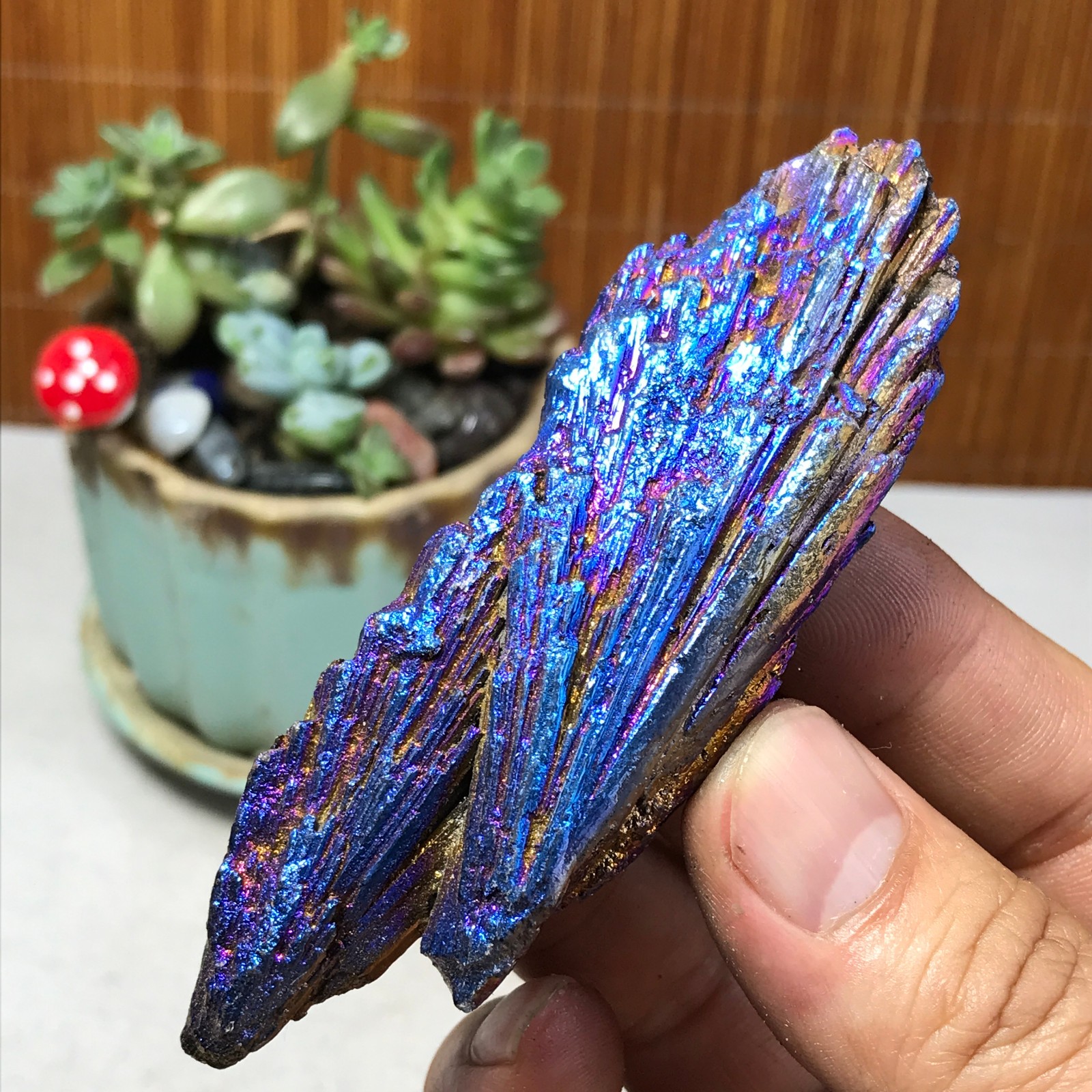 electroplated rainbow tourmaline rutilated uncut crystal specimen 62g A5567