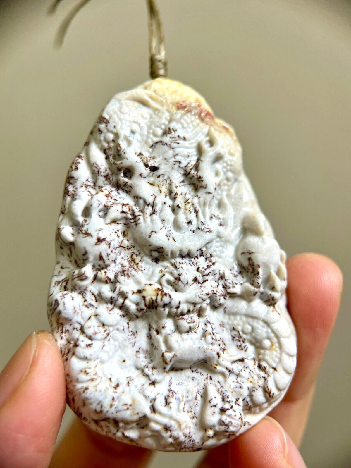 Fossil coral jade carved Chinese dragon pendant/palm stone natural pattern 310