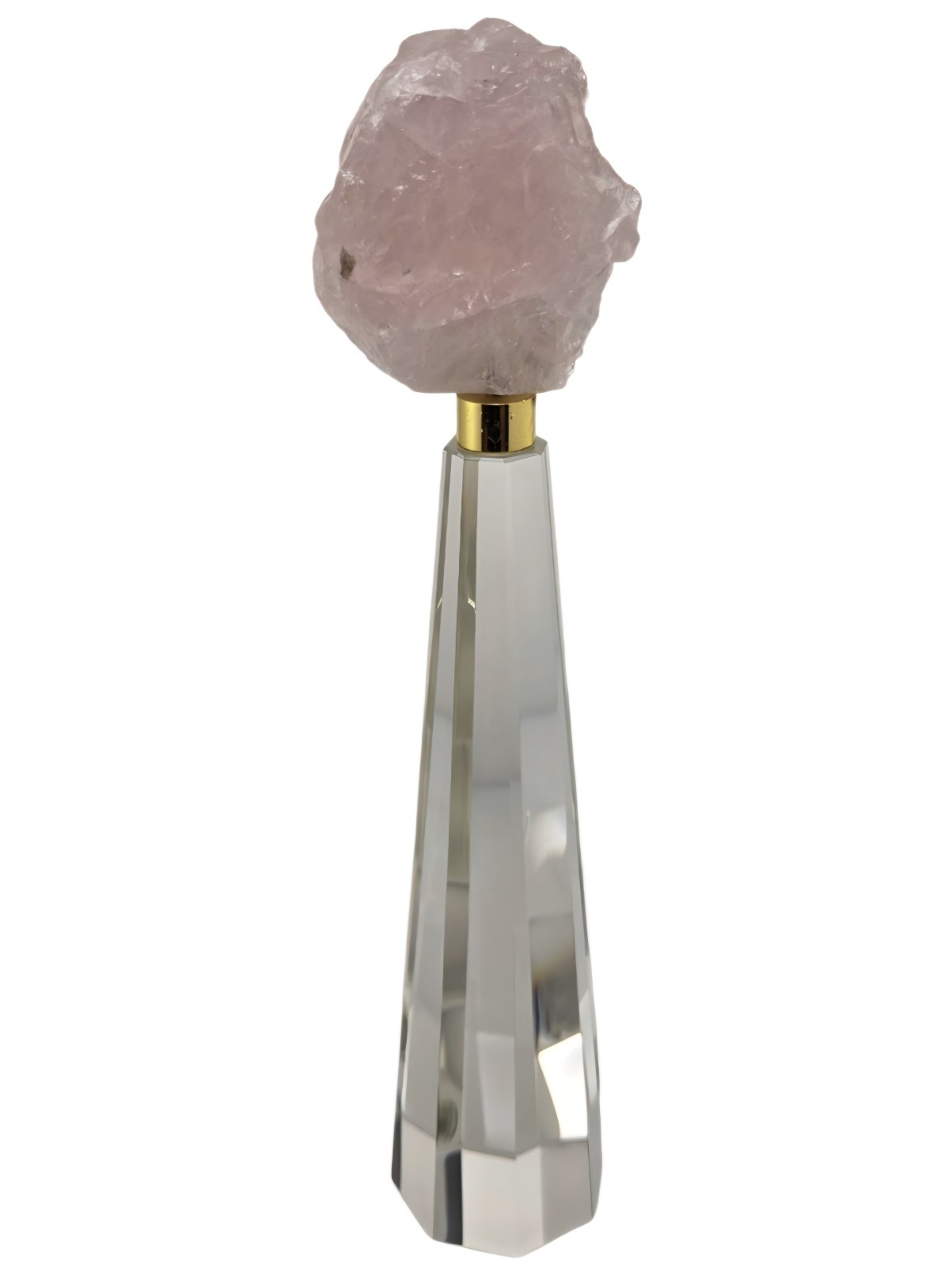 Rose Quartz with Clear Crystal Octagon Faceted Obelisk Tower