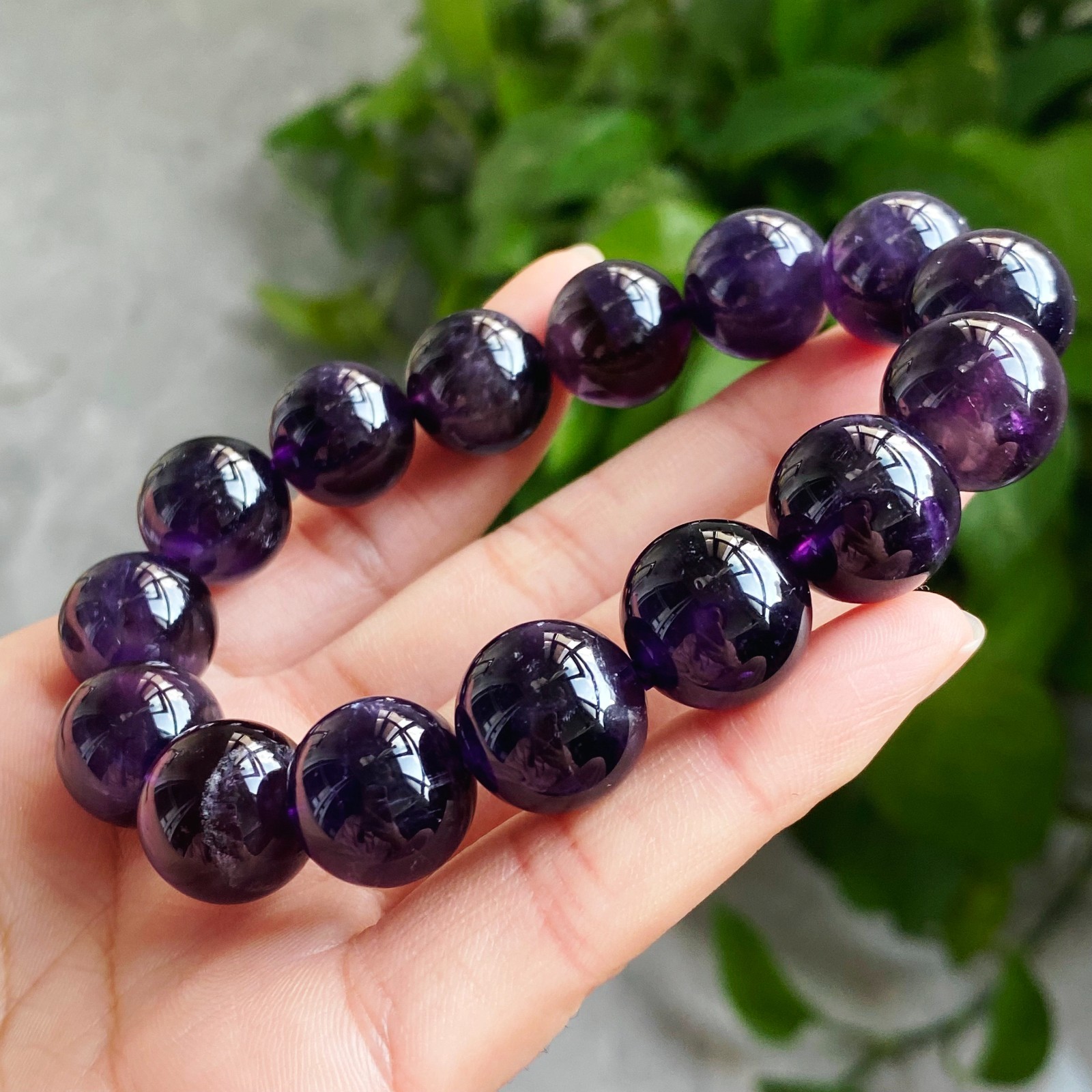 14mm Natural Rare Purple Amethyst Crystal Beads Bracelet 2379