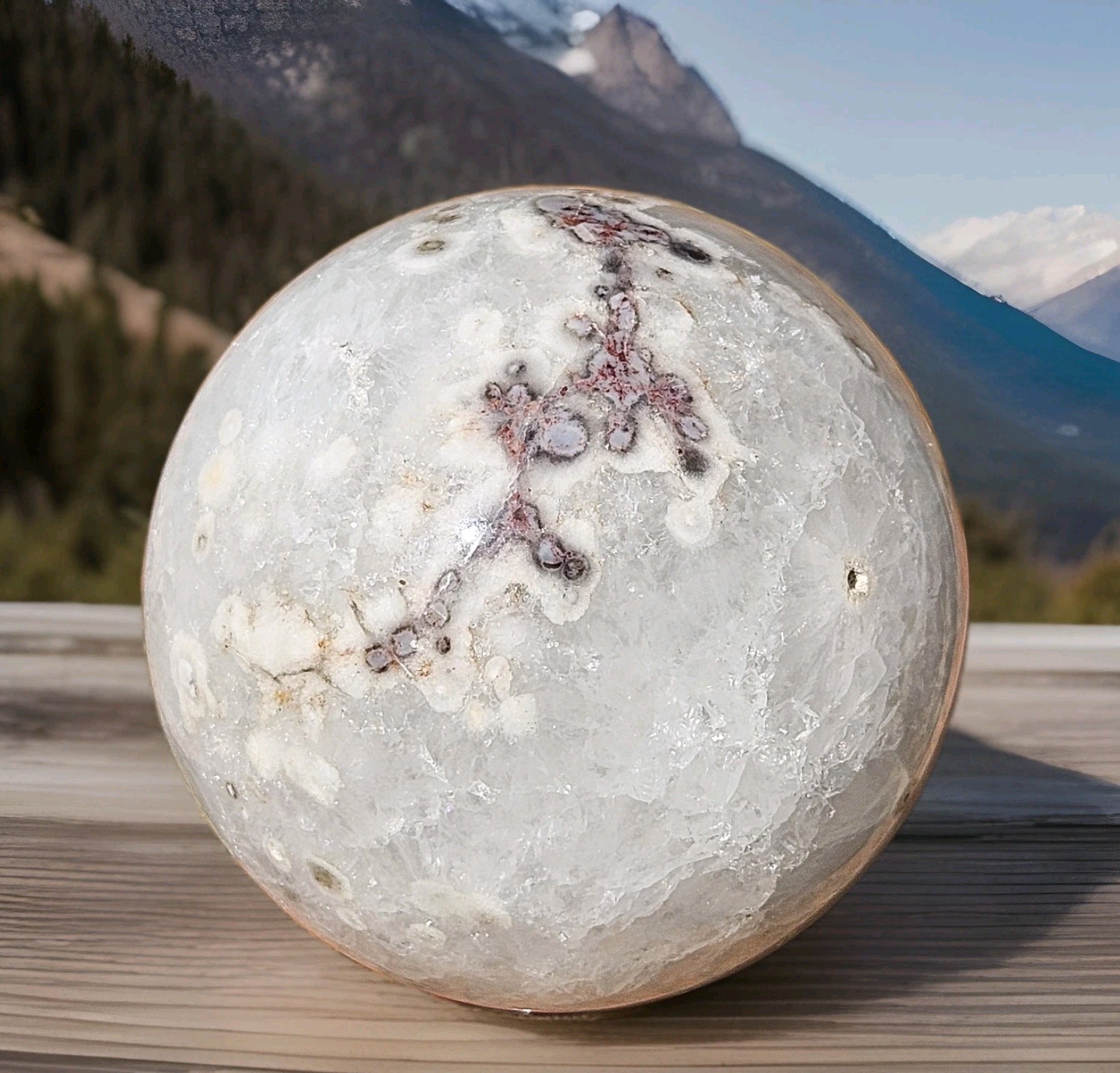 Natural Sakura Flower Agate, Fossil Coral, Chalcedony Crystal Ball Sphere, 617g