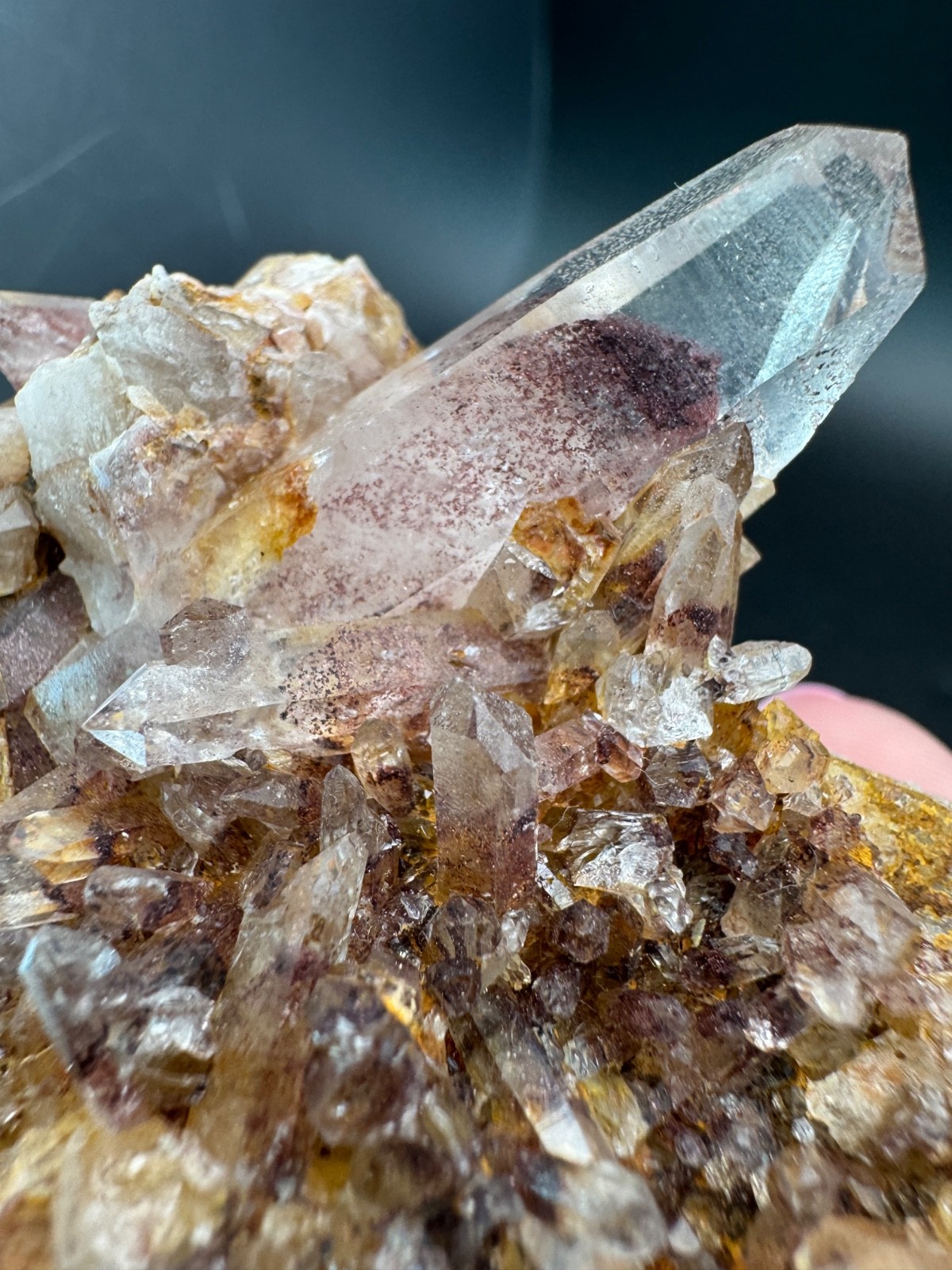 6788 Sunset Phantom Quartz Cluster with Nice Hematite Inclusions India 125g