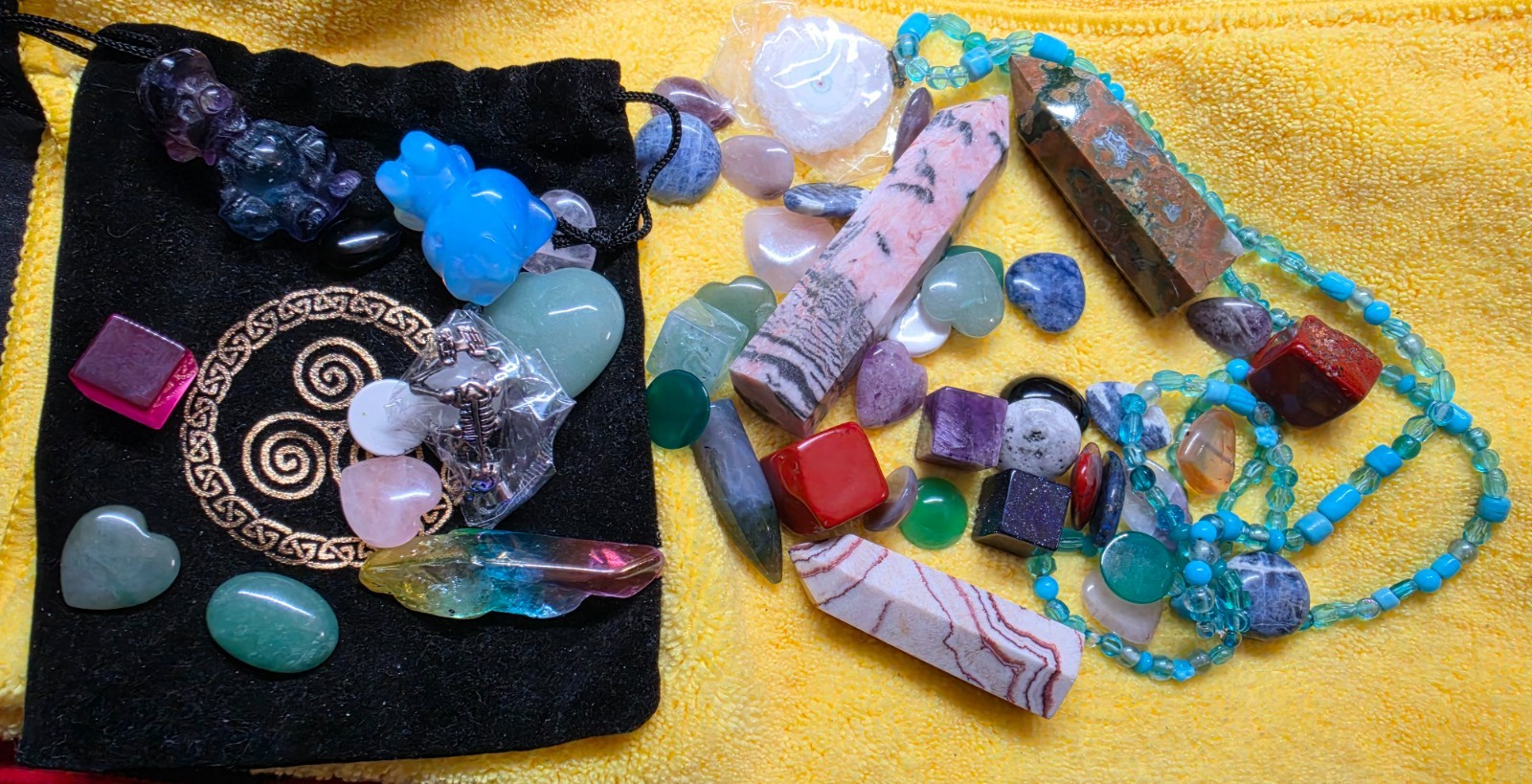 Mystery Gemstone Grab Bag 10+ Crystal Items Cabochons Hearts Towers Random Mix
