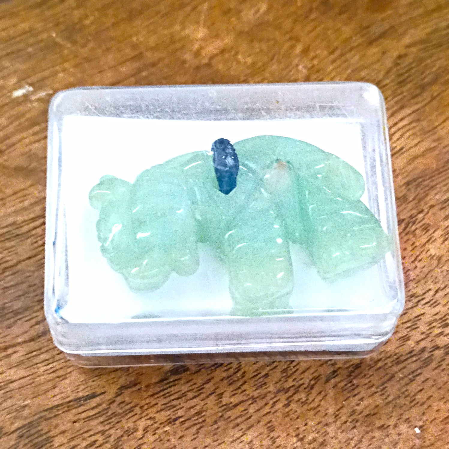 Carved Green Crystal/Stone Mineral Pendant Specimen in Plastic Display Case