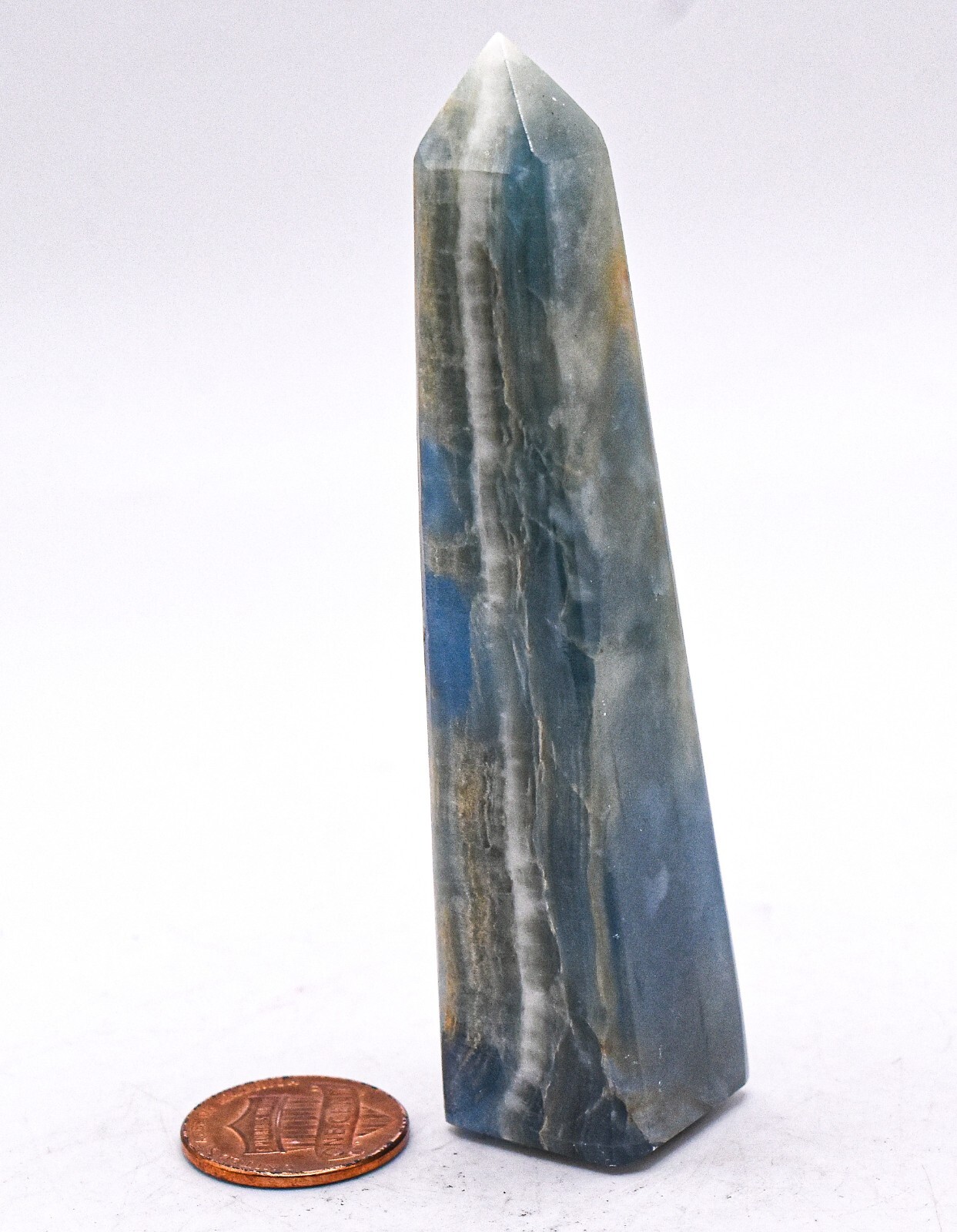 3.6″ Blue Onyx Obelisk Polished Layered Natural Gemstone Mineral Tower Argentina