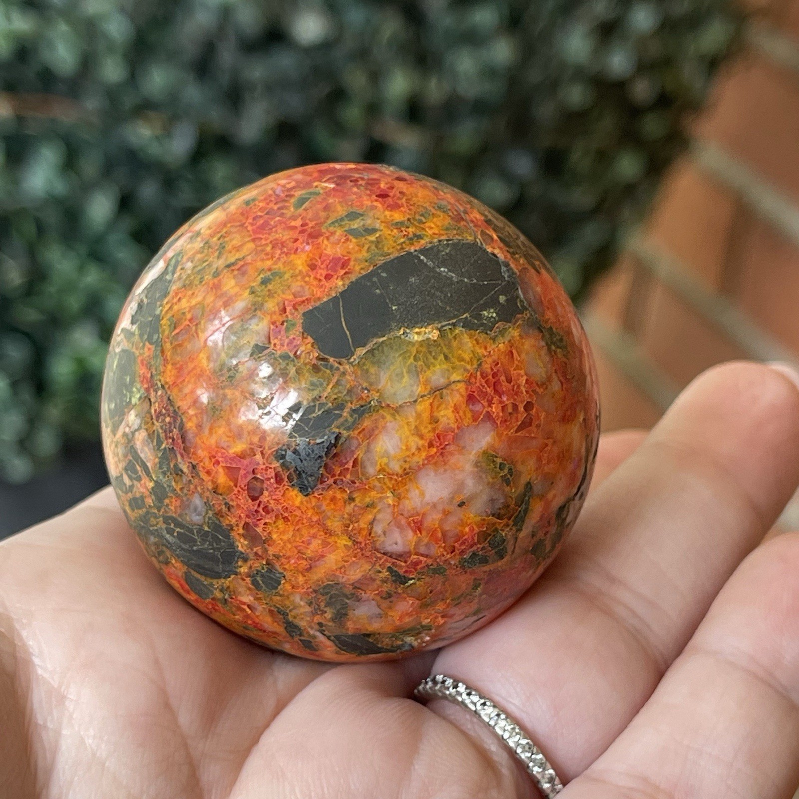Rare Red Orange Realgar In Quartz Matrix Sphere Polished Crystal Gem Ball 48mm
