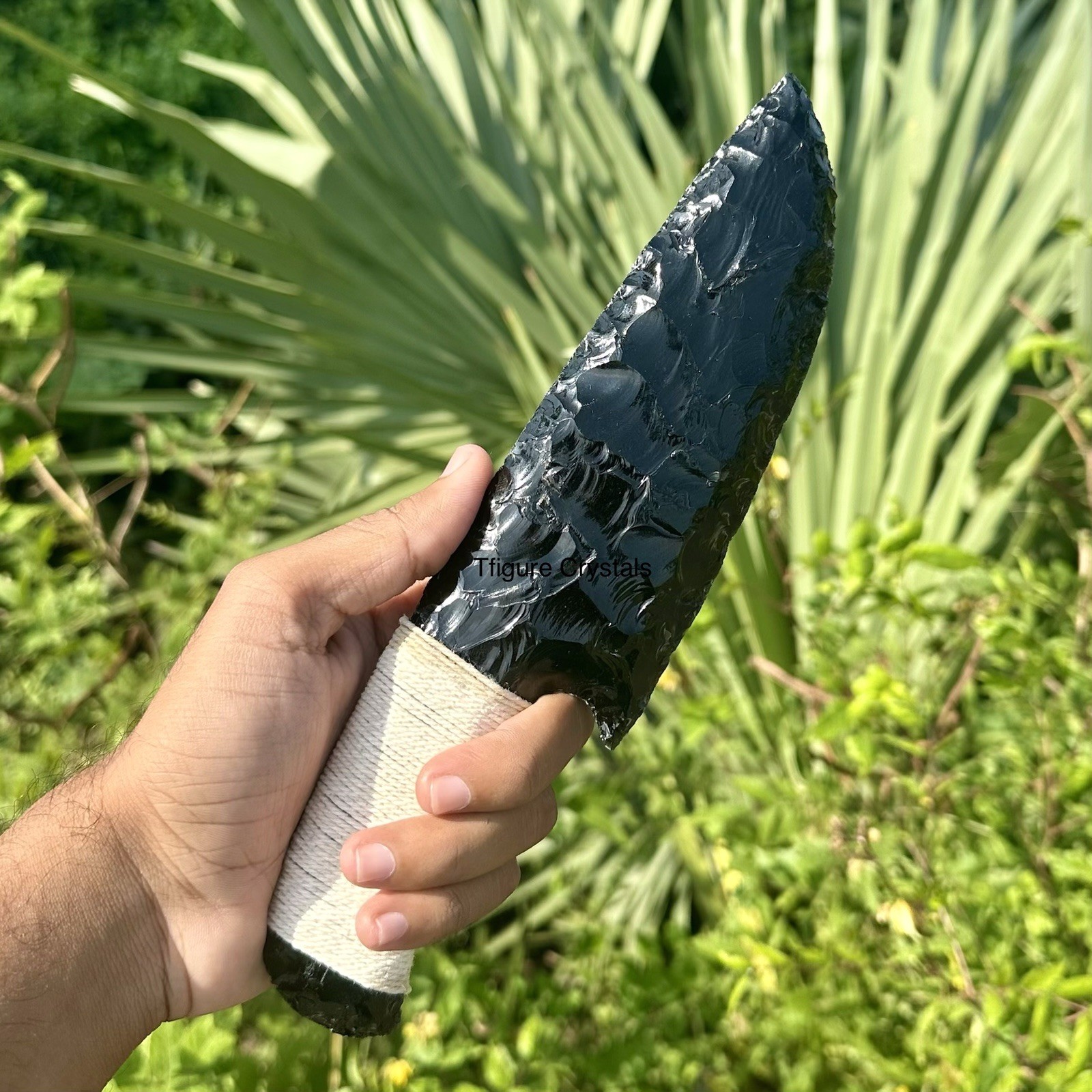 Flintknapped Black Obsidian Dagger: Handcrafted Volcanic Glass Knife 10 inches