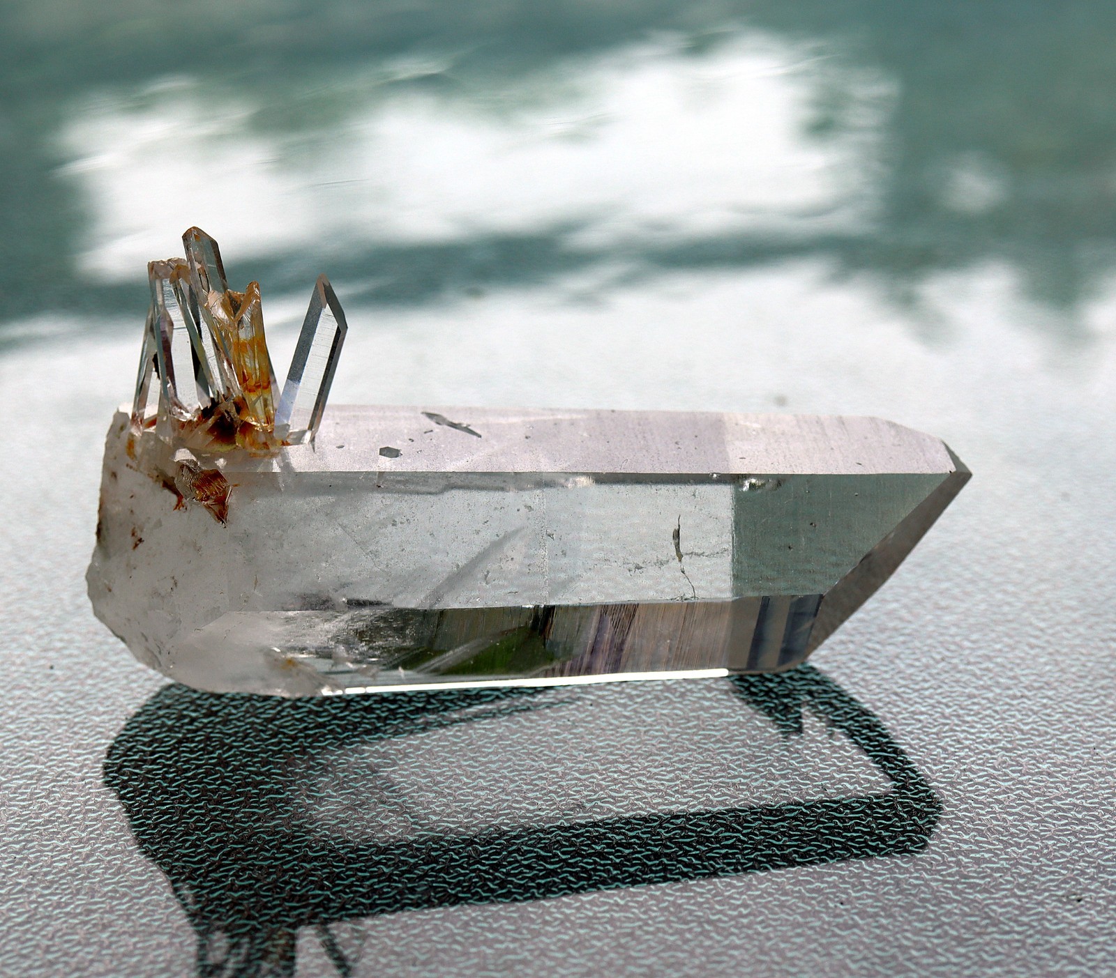 Colombian Quartz Crystal Point with a spray at the base, Natural. 4.6 inch